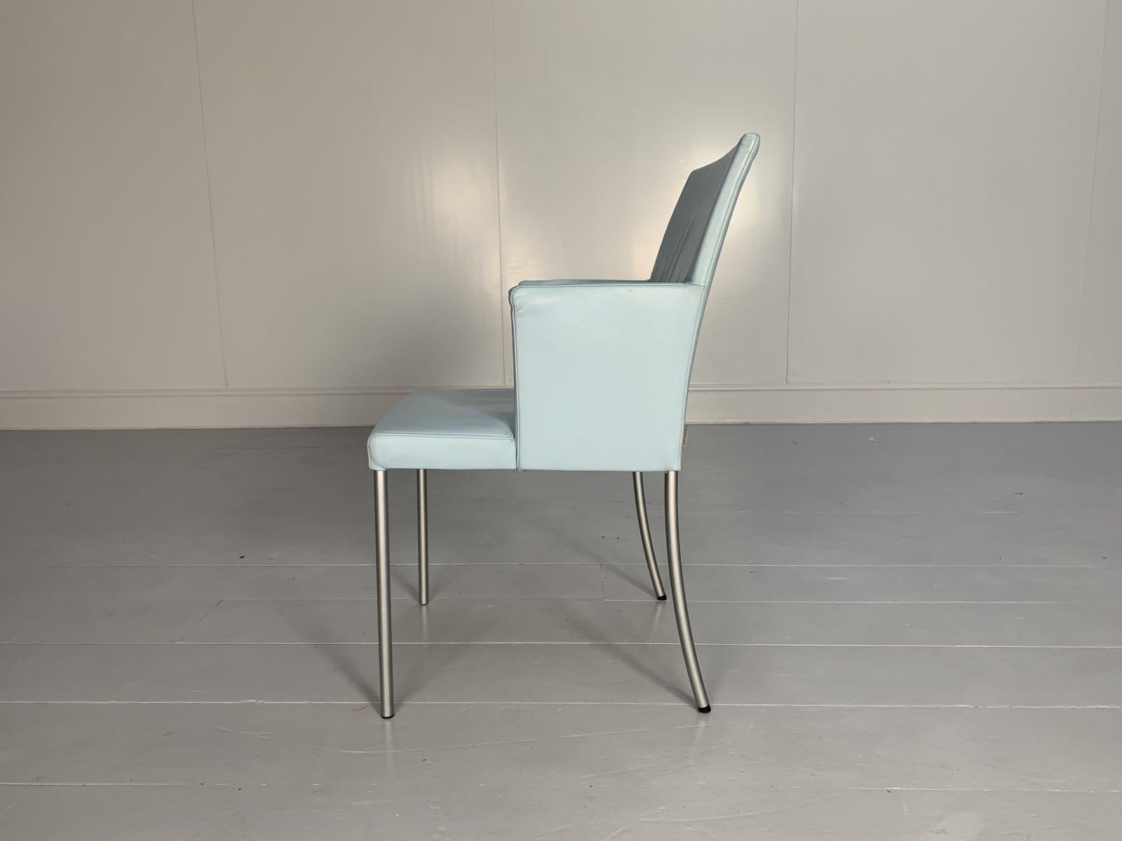 Suite of 8 Walter Knoll “Jason 391” Dining Chairs, in Sky Blue Leather For Sale 4