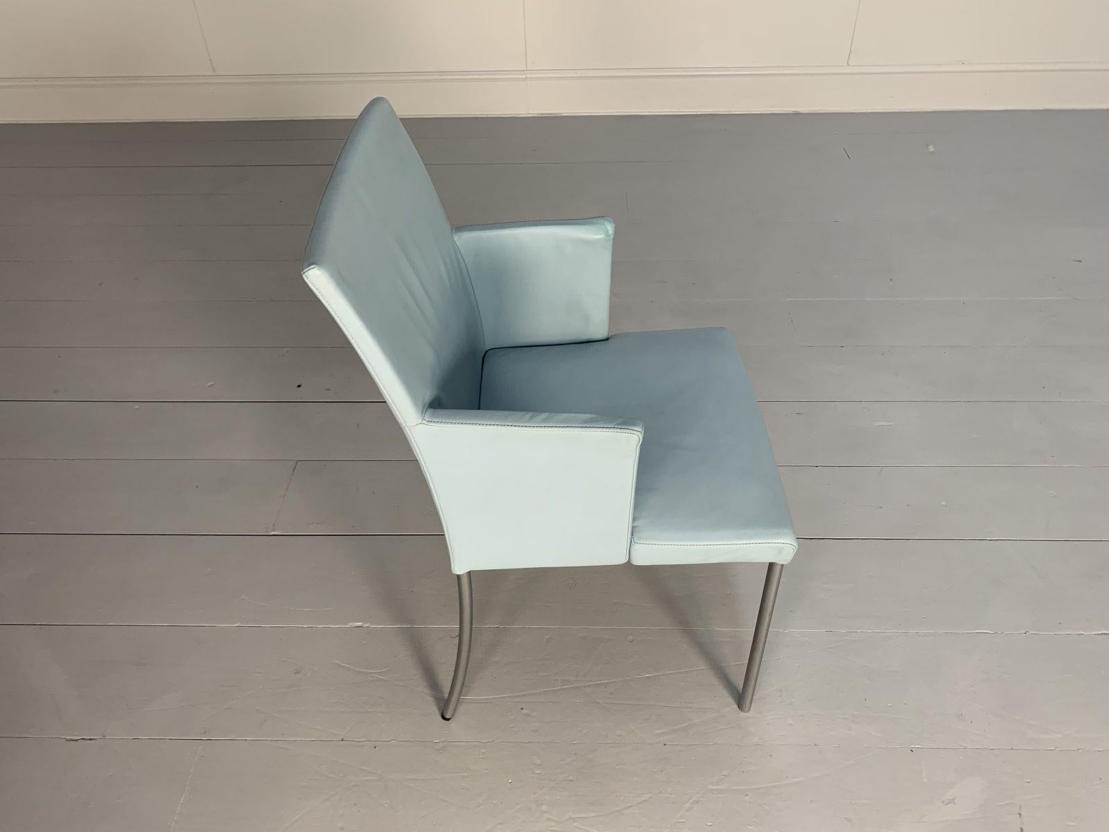 Suite of 8 Walter Knoll “Jason 391” Dining Chairs, in Sky Blue Leather For Sale 5