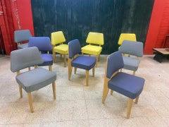 suite of 9 chairs in ash and imitation leather, reconstruction period, circa 1950