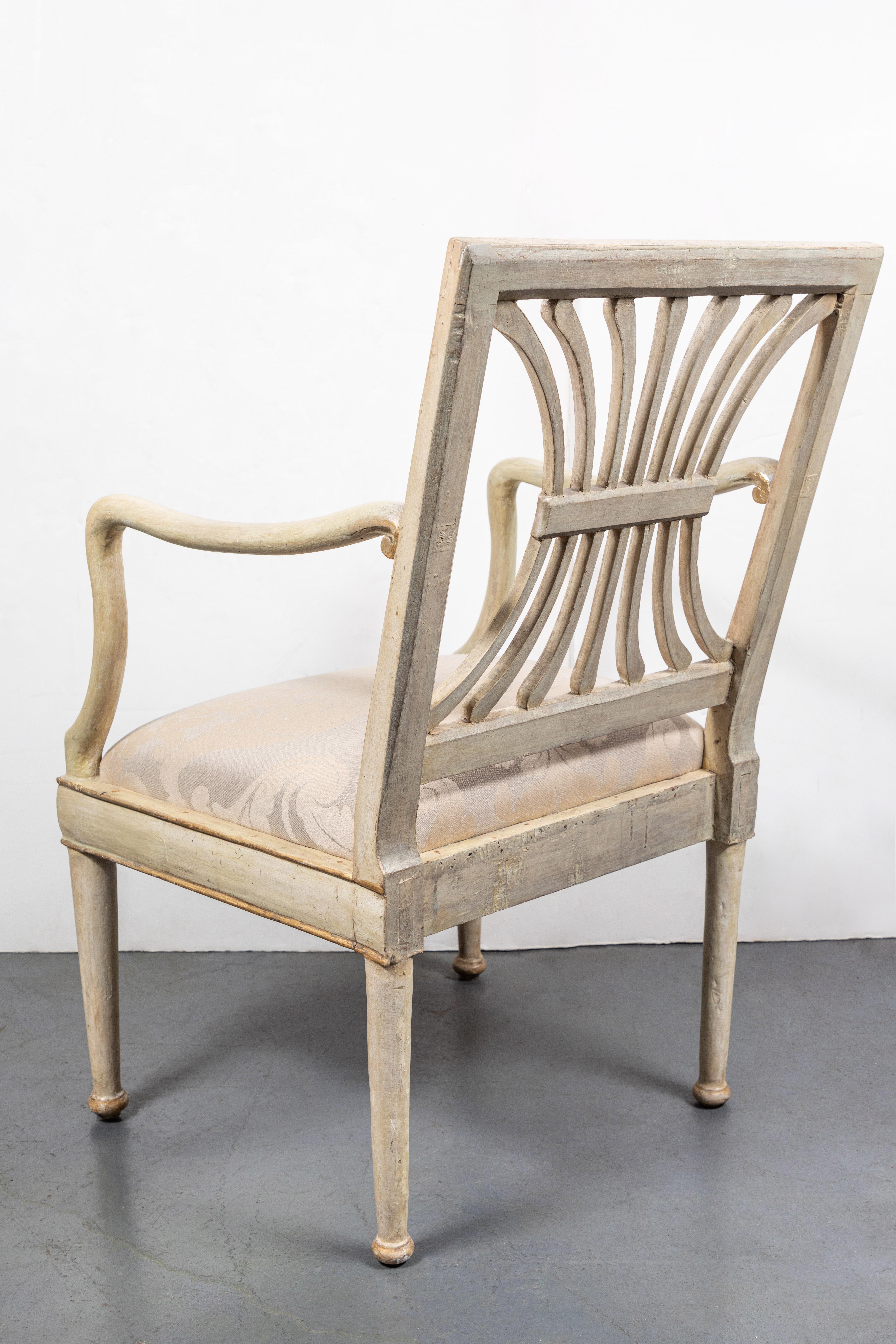 Hand-Carved Suite of Antique Painted Chairs For Sale