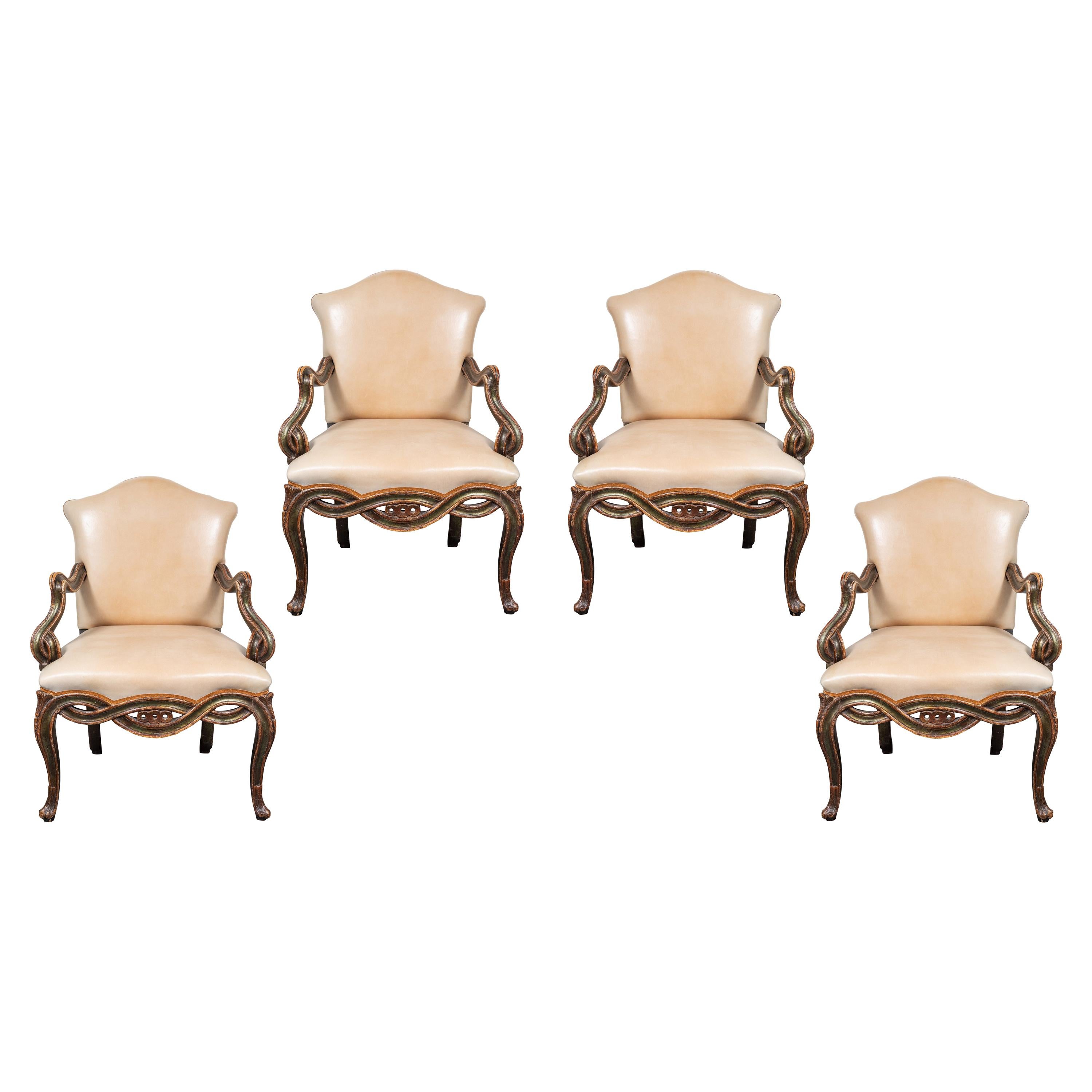 Suite of Antique, Painted, Venetian Chairs