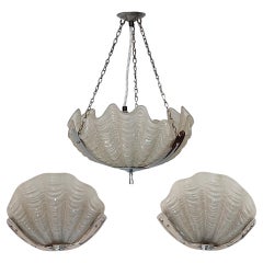 Suite of Art Deco Clam Shell Frosted Glass Lights