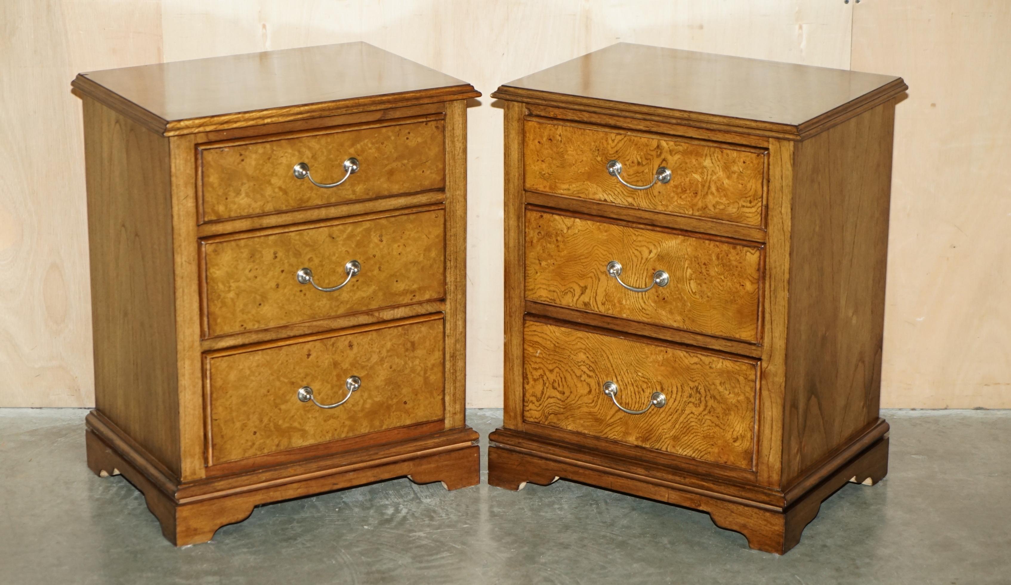 Royal House Antiques

Royal House Antiques is delighted to offer for sale this stunning suite of Frank Hudson Burr Elm bedroom furniture to include a large two over three chest of drawers and pair of bedside table nightstand drawers

Please note the