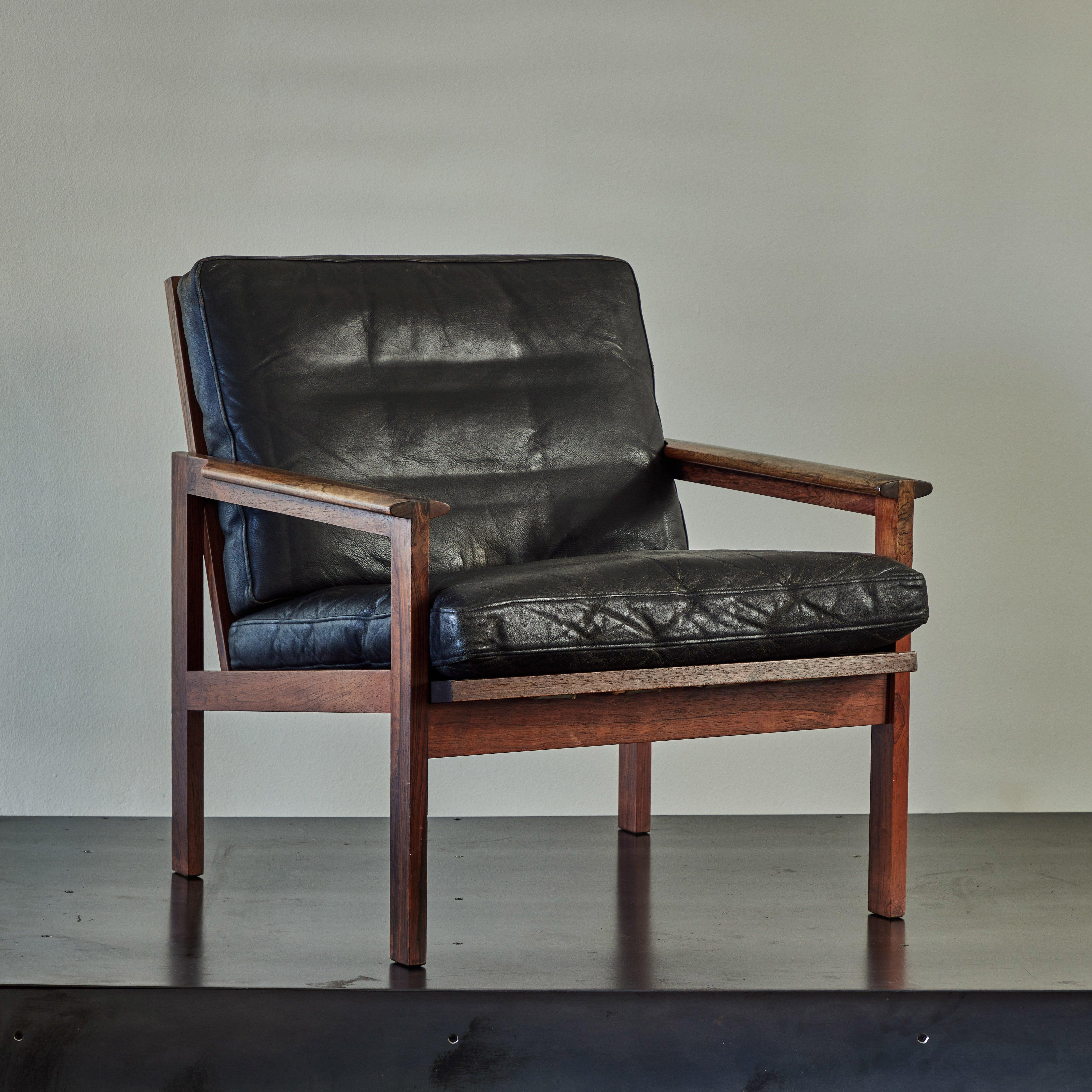 Suite of Danish Midcentury Leather Chairs with Ottoman 1