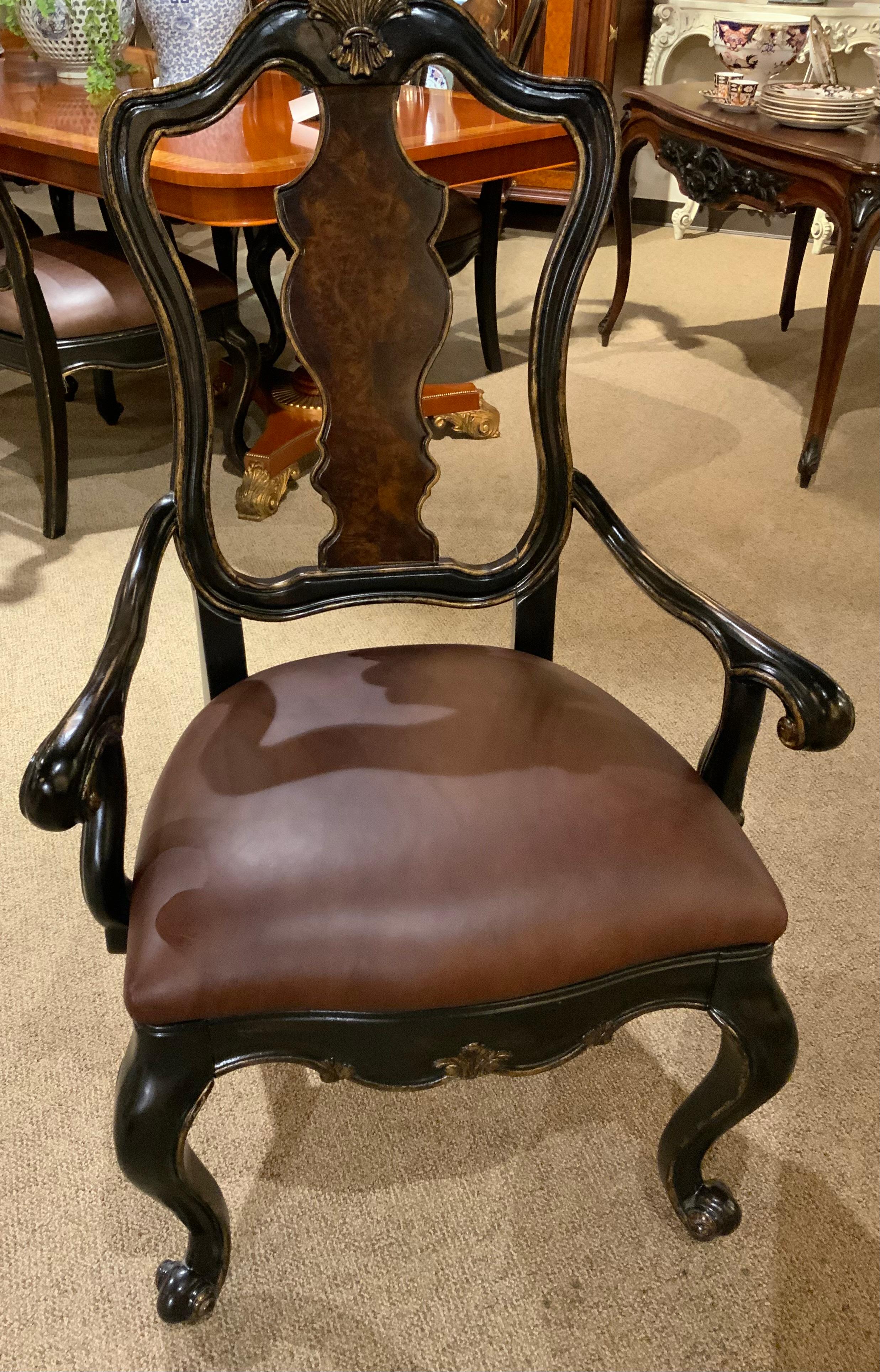 Contemporary Suite of eight Ebonized and Burl Wood Dining Chairs For Sale