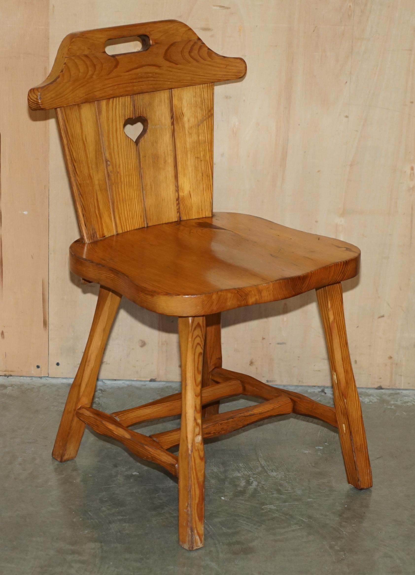 Royal House Antiques

Royal House Antiques is delighted to offer for sale this lovely suite of eight lovely circa 1950-1960's English Country House pine dining chairs with nice heart detail carved in the back and very handy handles to the