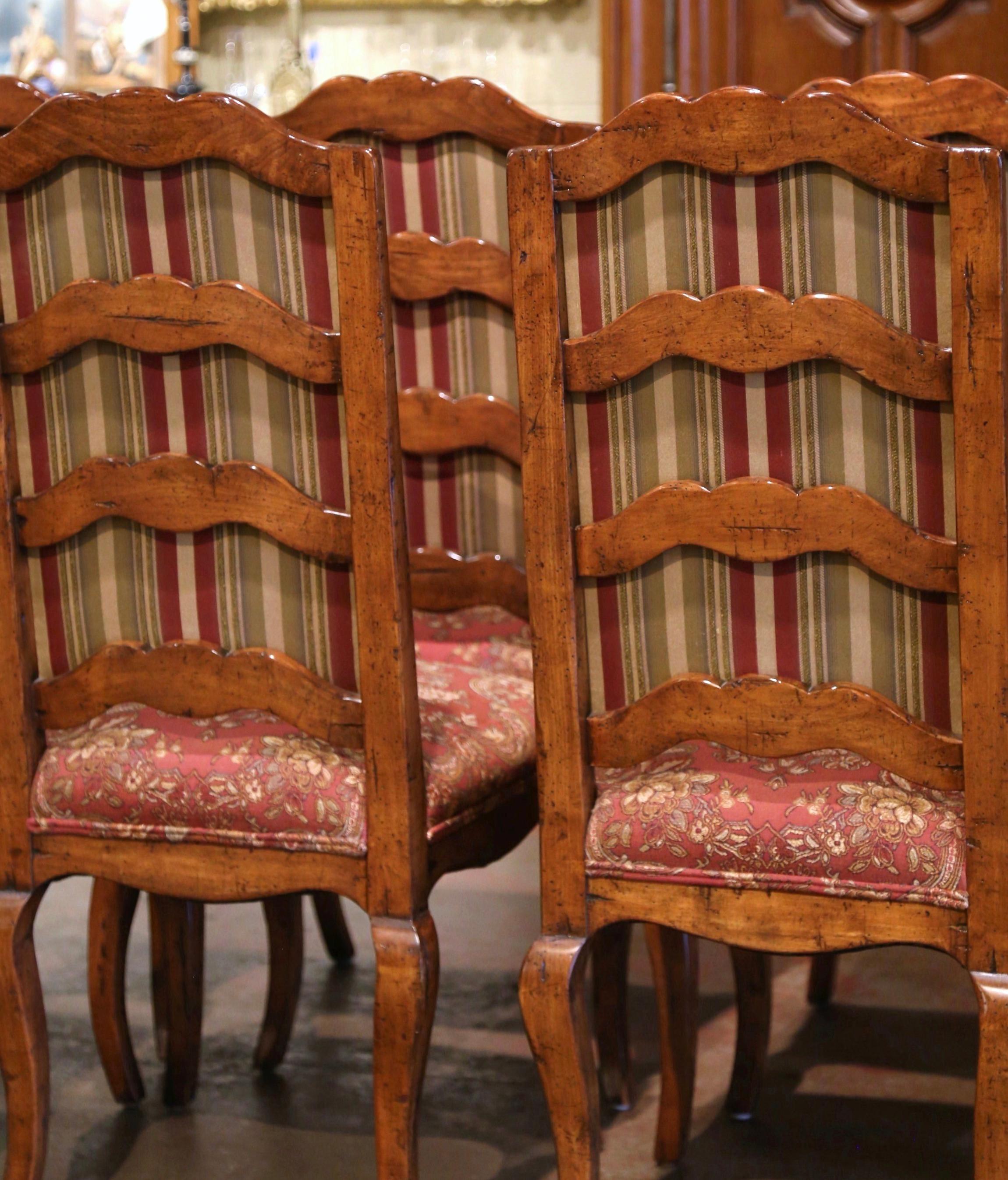 Suite of Eight French Louis XV Walnut Ladder Back Chairs and Marching Armchairs 2