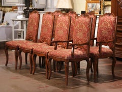 Suite of Eight French Louis XV Walnut Ladder Back Chairs and Marching Armchairs