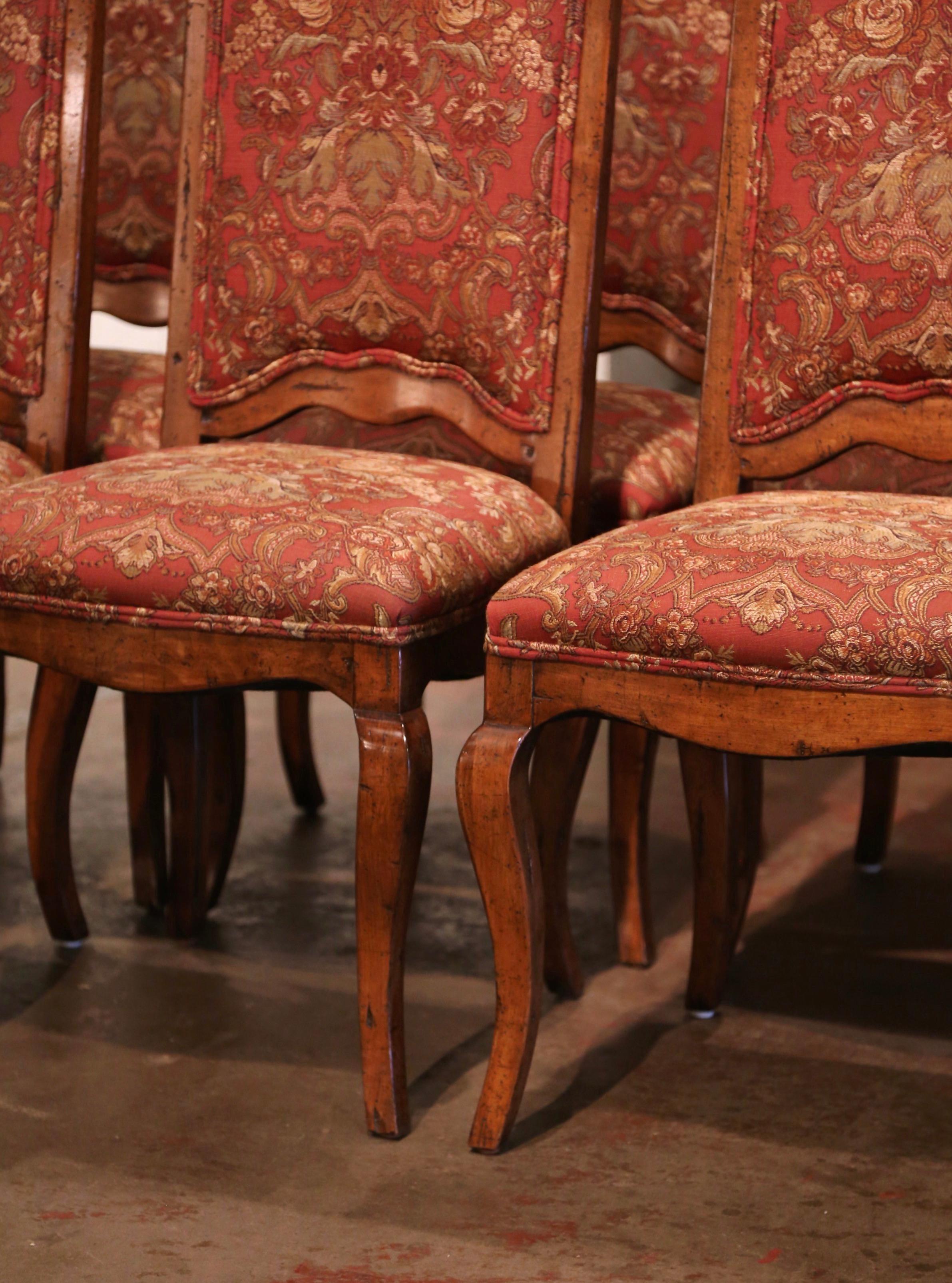Country Suite of Eight French Louis XV Walnut Ladder Back Chairs and Marching Armchairs