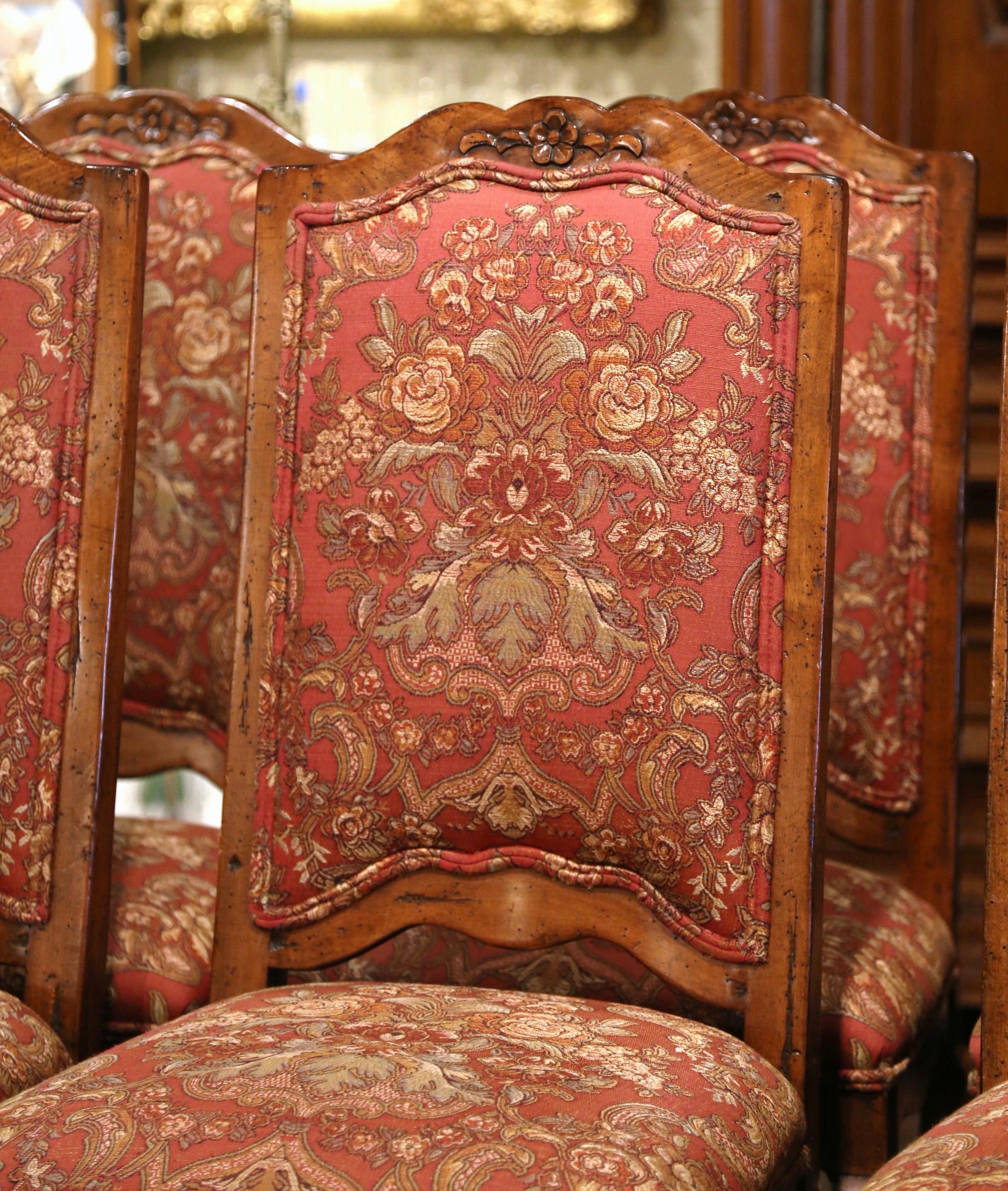 American Suite of Eight French Louis XV Walnut Ladder Back Chairs and Marching Armchairs