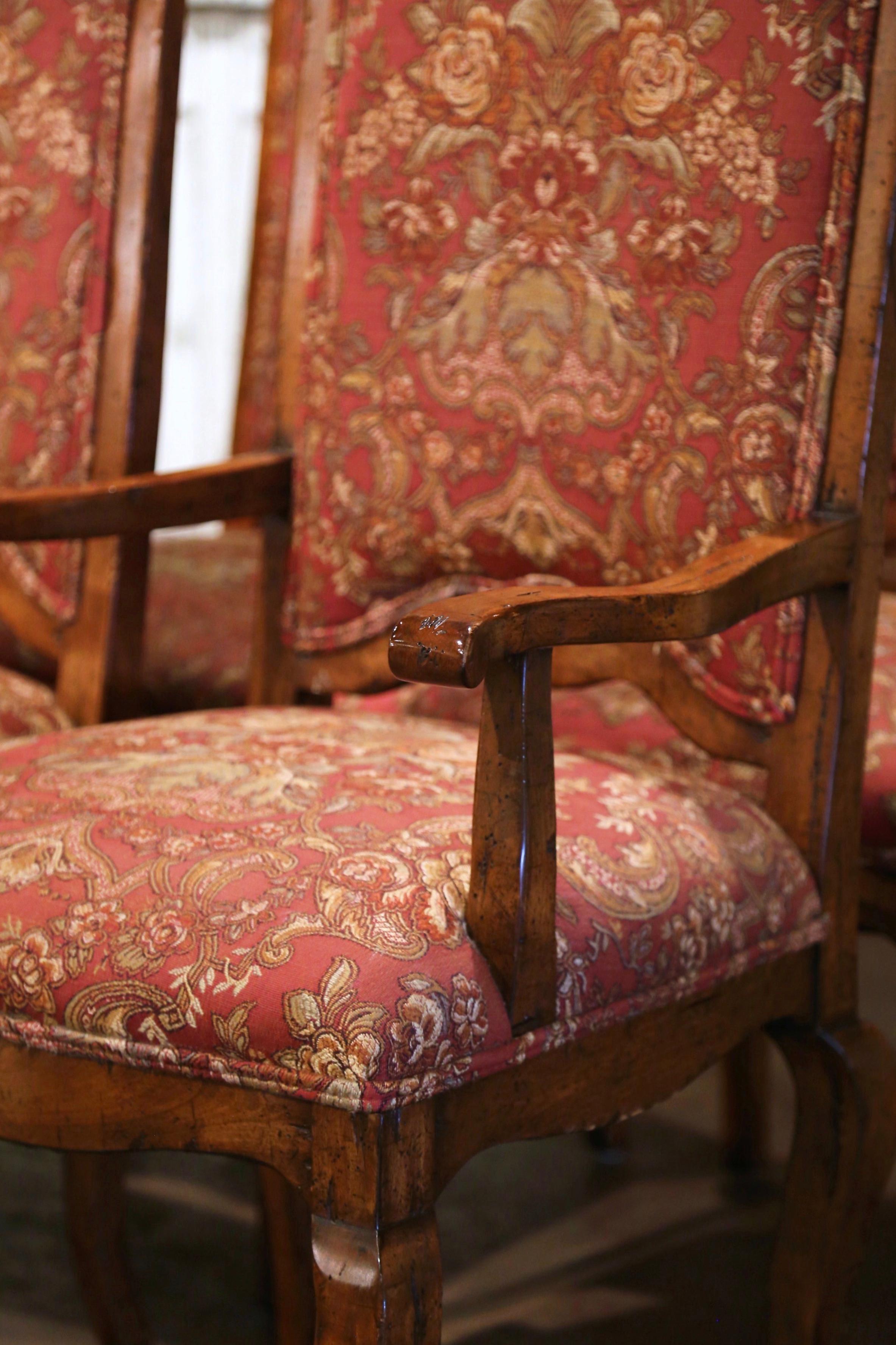 Suite of Eight French Louis XV Walnut Ladder Back Chairs and Marching Armchairs In Excellent Condition In Dallas, TX