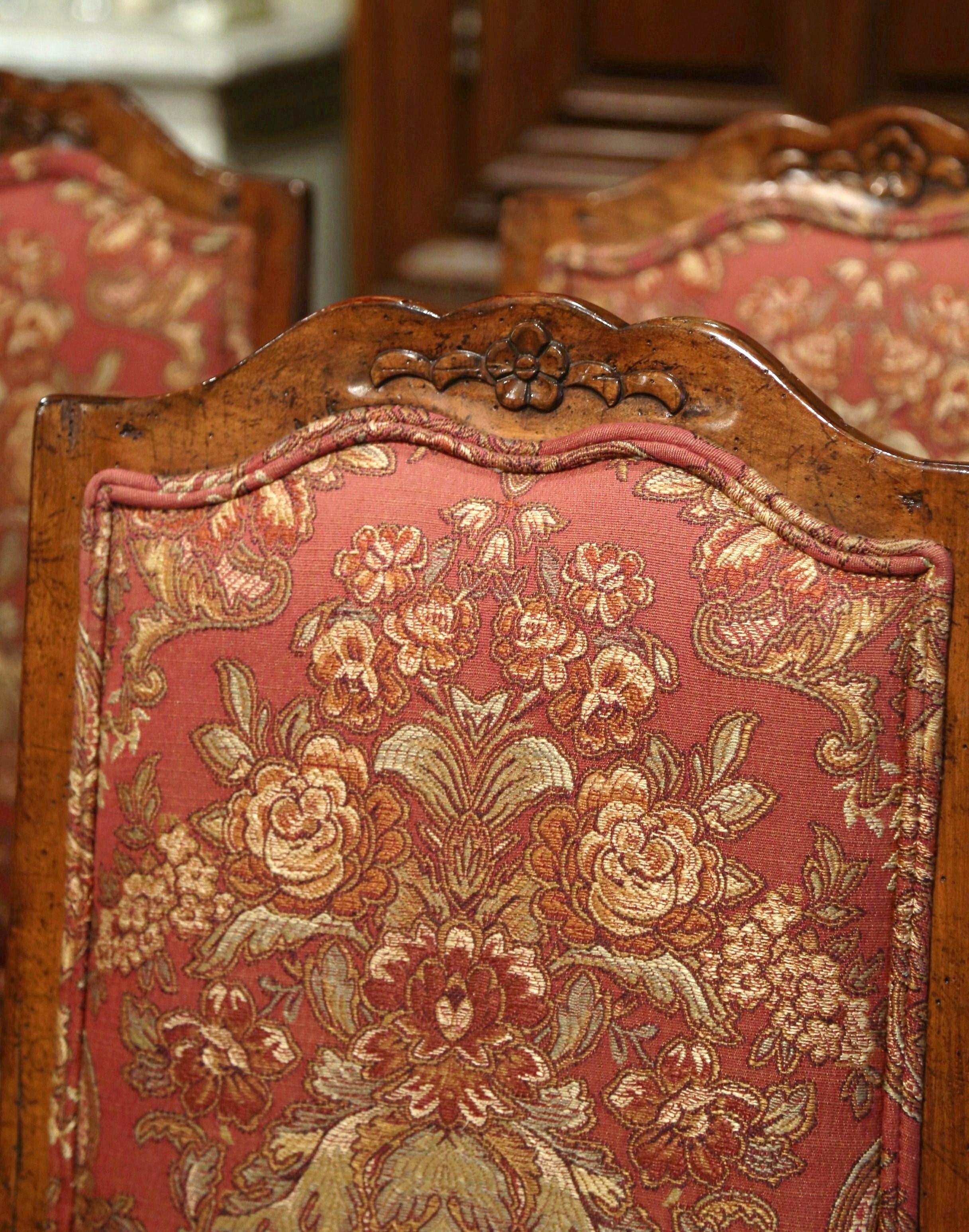 20th Century Suite of Eight French Louis XV Walnut Ladder Back Chairs and Marching Armchairs