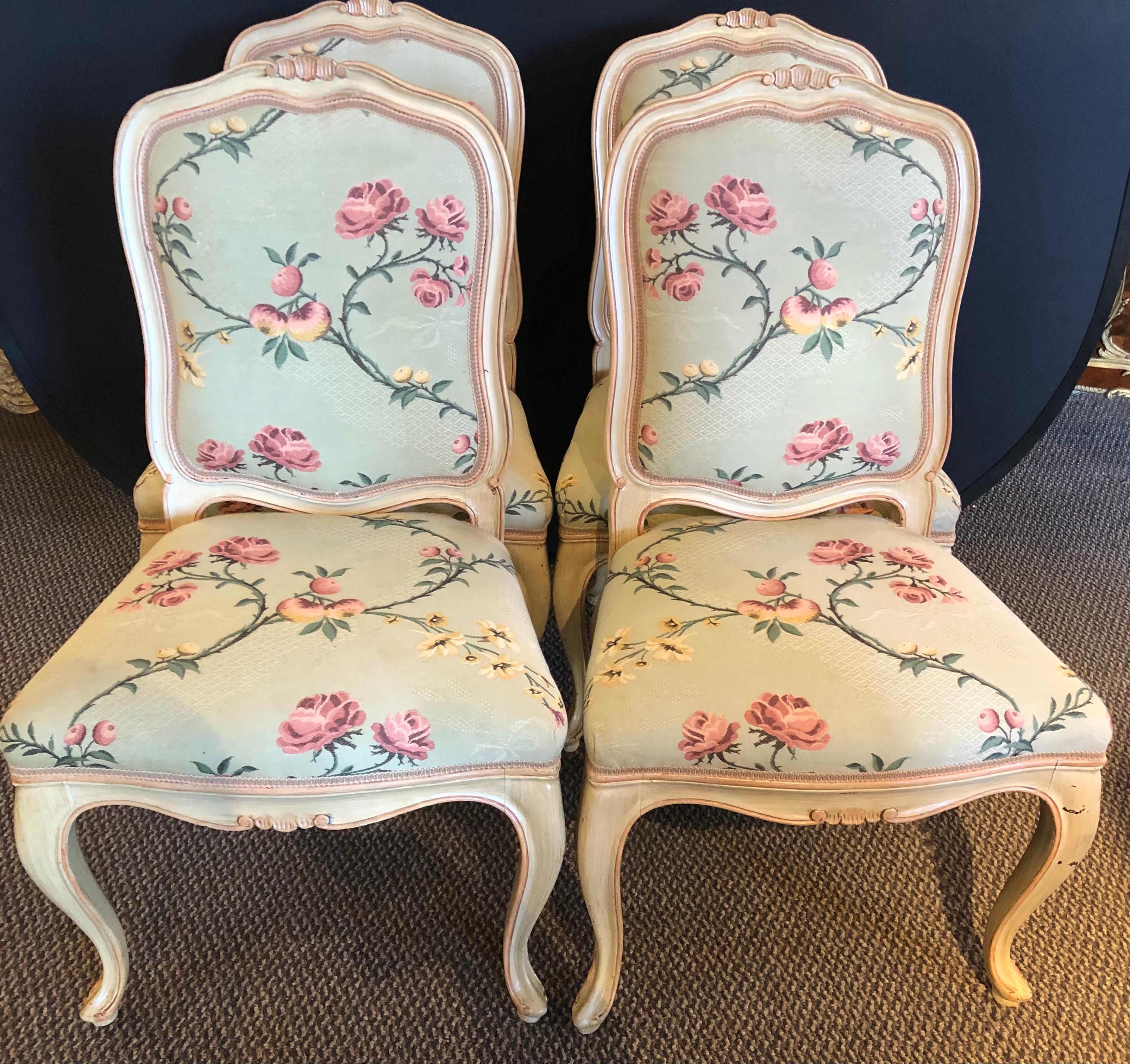 Suite of Eight Louis XV Style Polychrome Chairs, Made in Italy 4