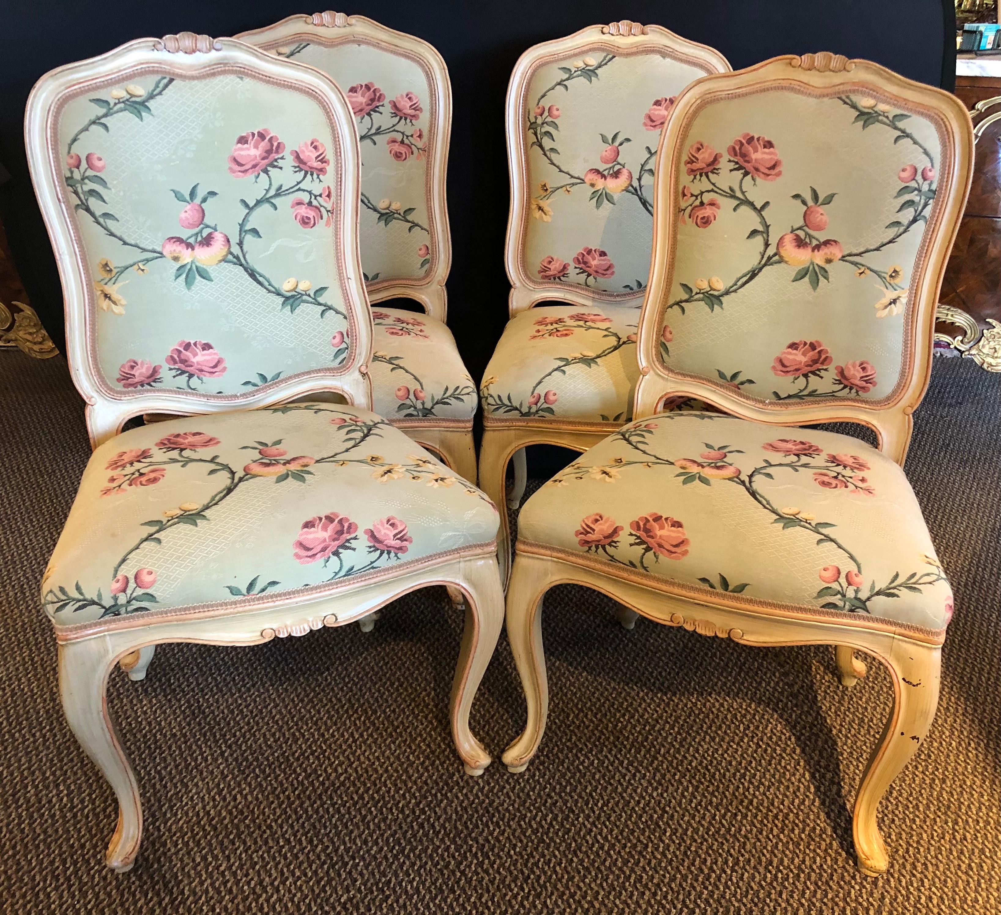 Suite of Eight Louis XV Style Polychrome Chairs, Made in Italy 5