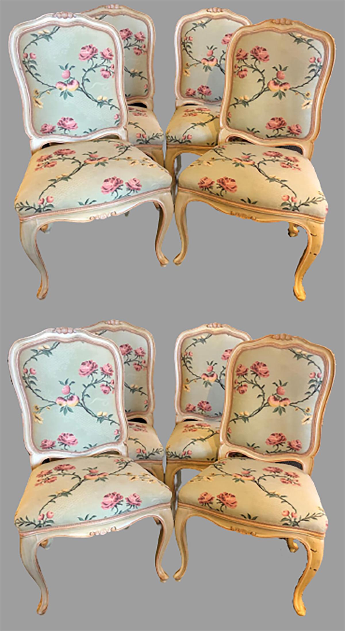 Hand-Painted Suite of Eight Louis XV Style Polychrome Chairs, Made in Italy
