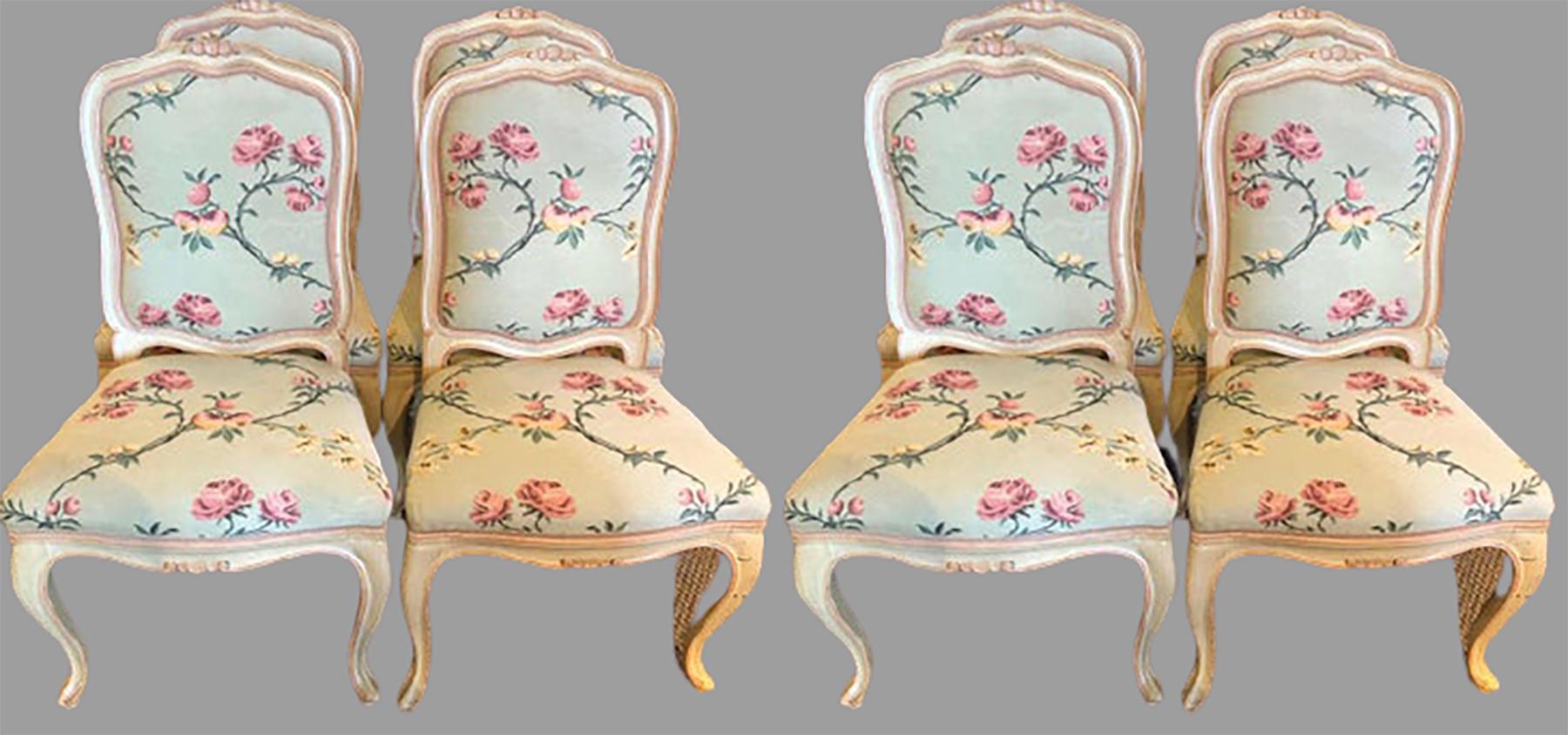 Suite of Eight Louis XV Style Polychrome Chairs, Made in Italy In Good Condition In Stamford, CT