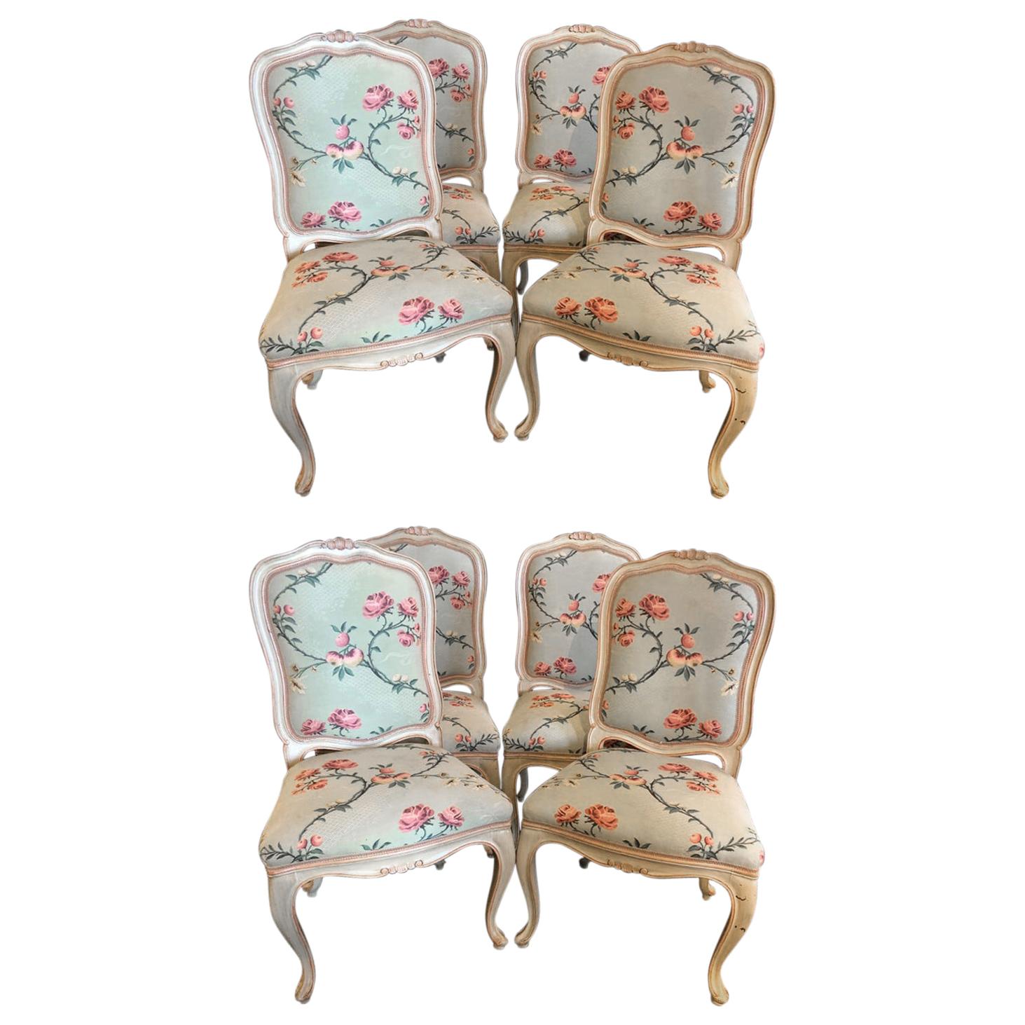 Suite of Eight Louis XV Style Polychrome Chairs, Made in Italy