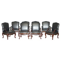Vintage Suite of Eight Ralph Lauren Clivedon Black Leather Armchairs