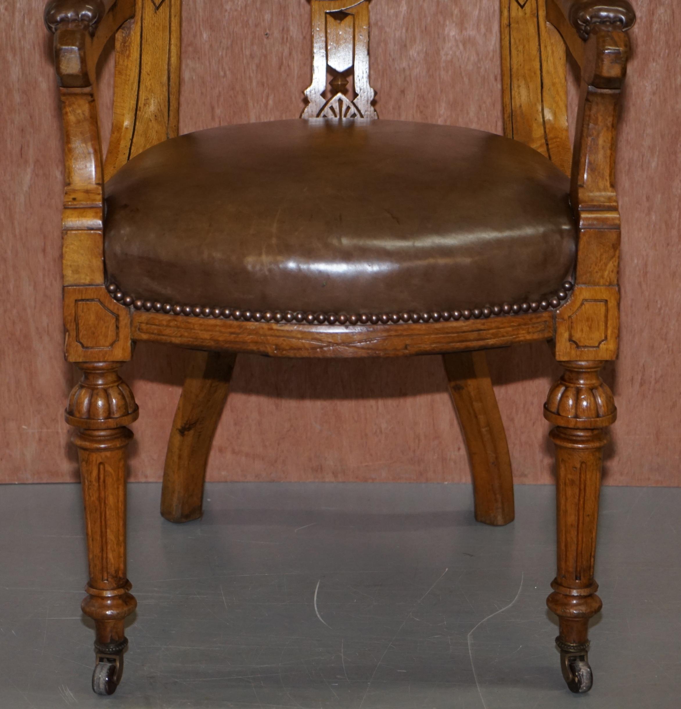 Suite of Eight Victorian Spoon Back Pollard Oak Hand Carved Dining Chairs 8 1