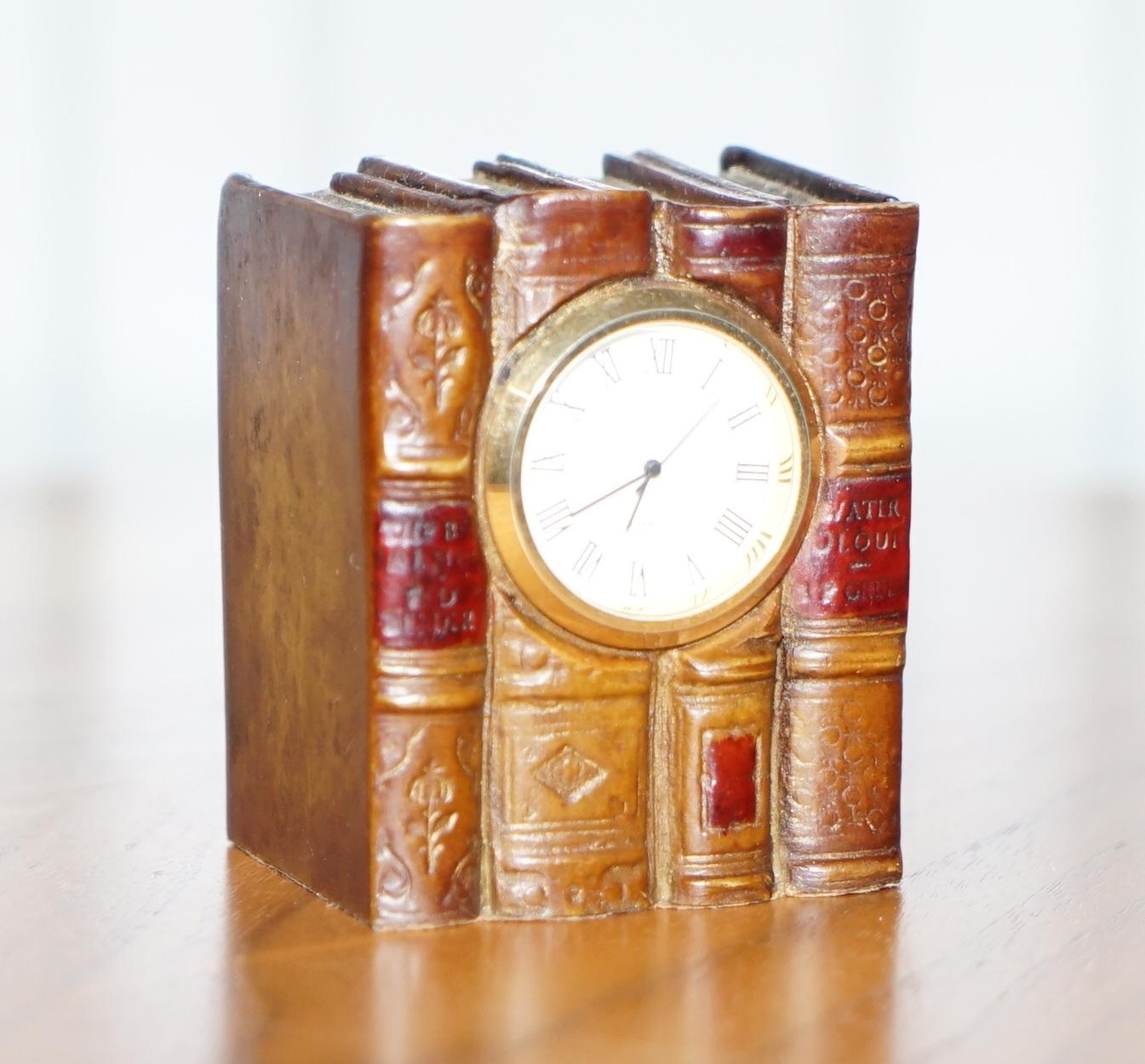 Suite of Faux Book Brown Leather Desk Accessories Pen Pot Desk Tidy Book Clock 3