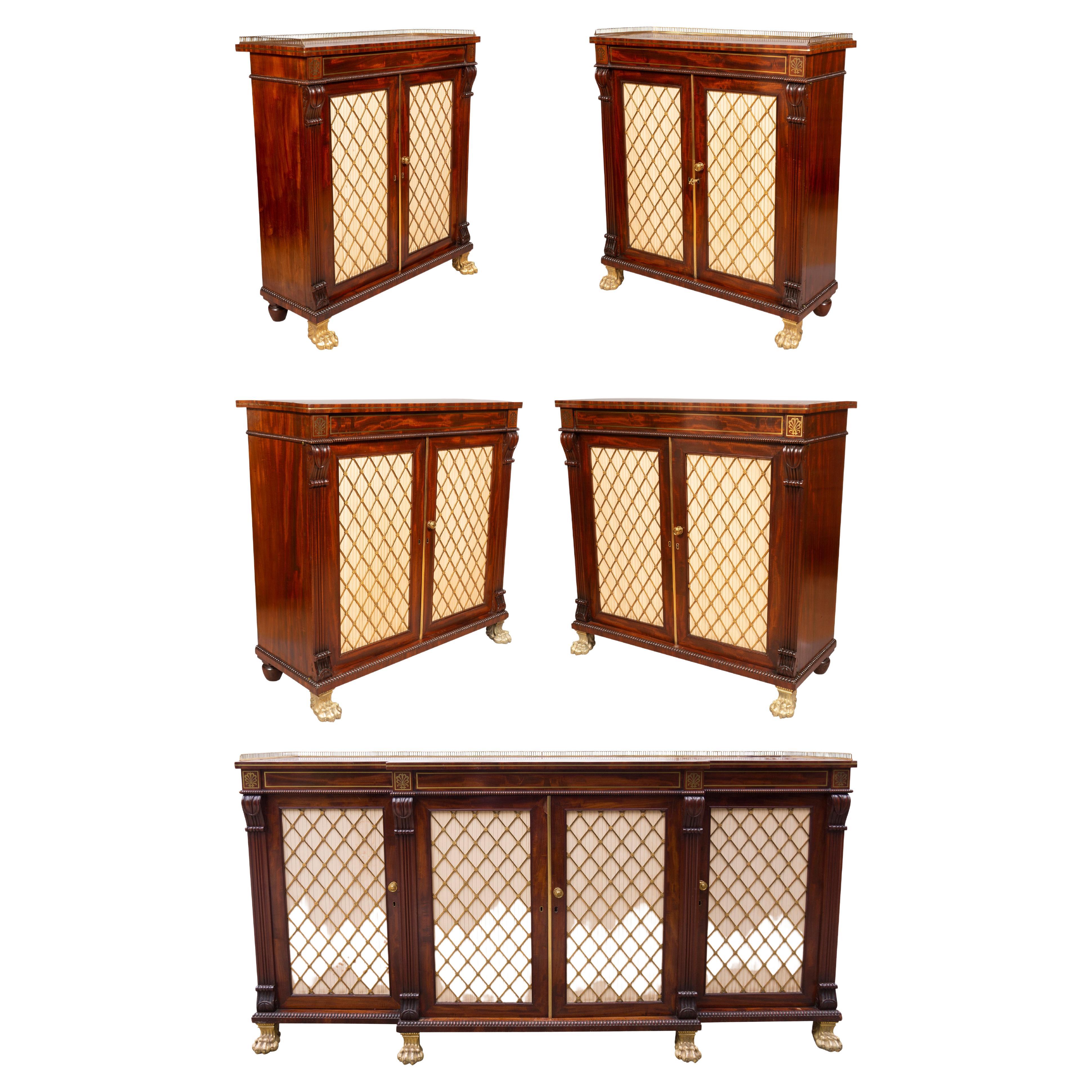 Suite Of Five Regency Brass Inlaid Side Cabinets From Westport House County Mayo