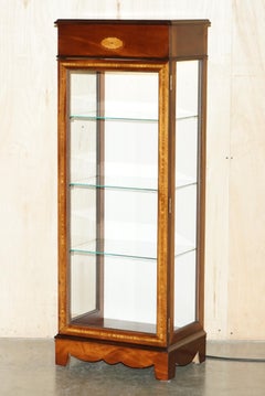 SUITE OF FiVE SHERATON REVIVIAL LED LIGHT DISPLAY CABINETS WITH GLASS SHELVES