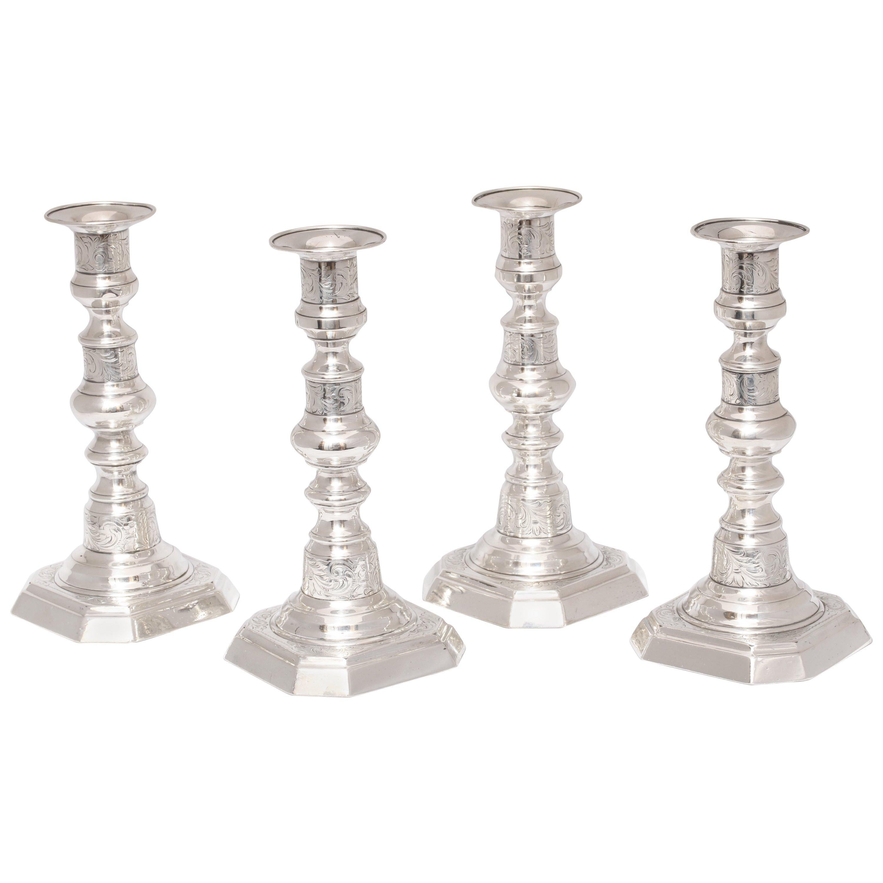 Suite of Four American Colonial Style Sterling Silver Candlesticks by Gorham