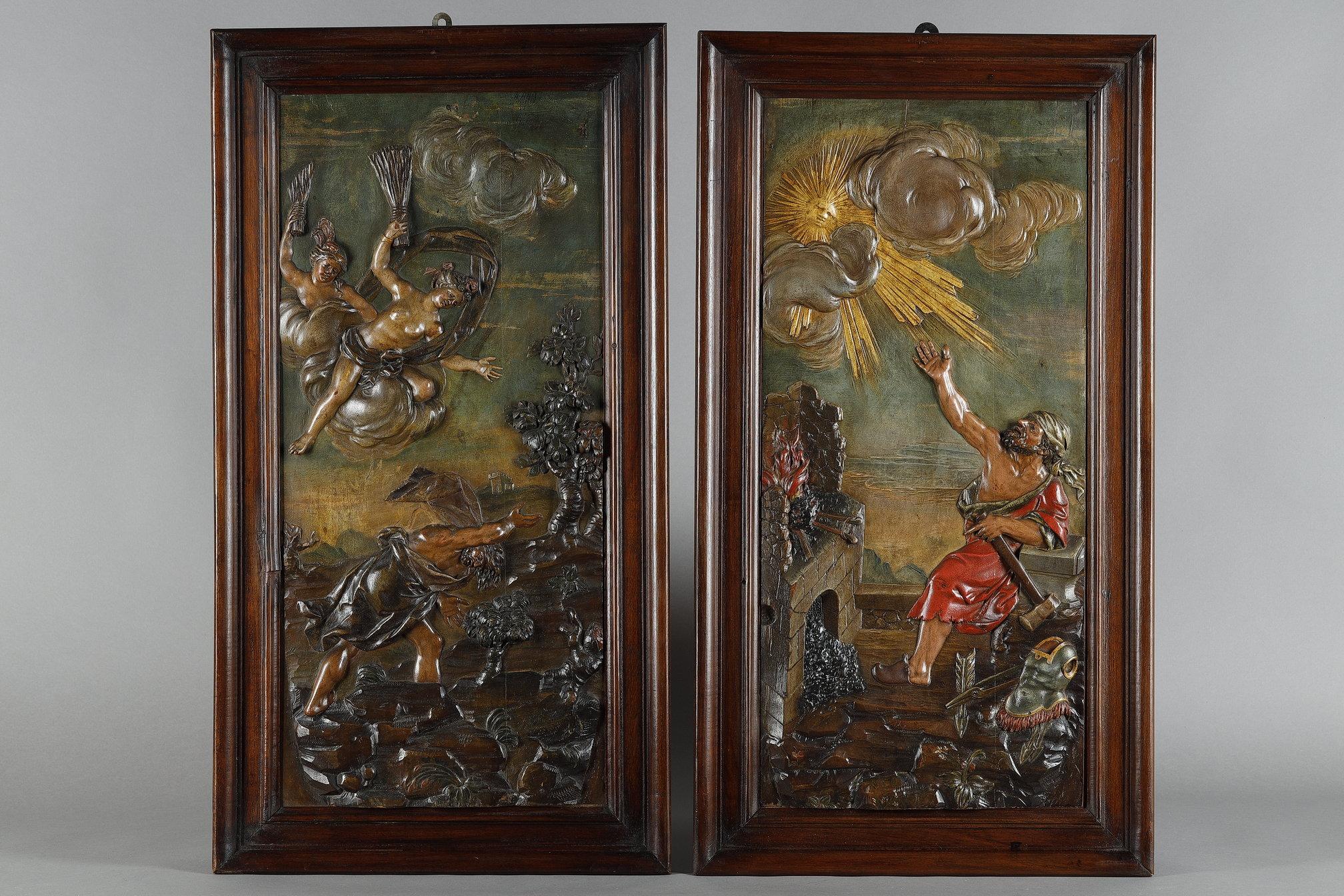 French Suite of four carved basswood panels from the 18th century