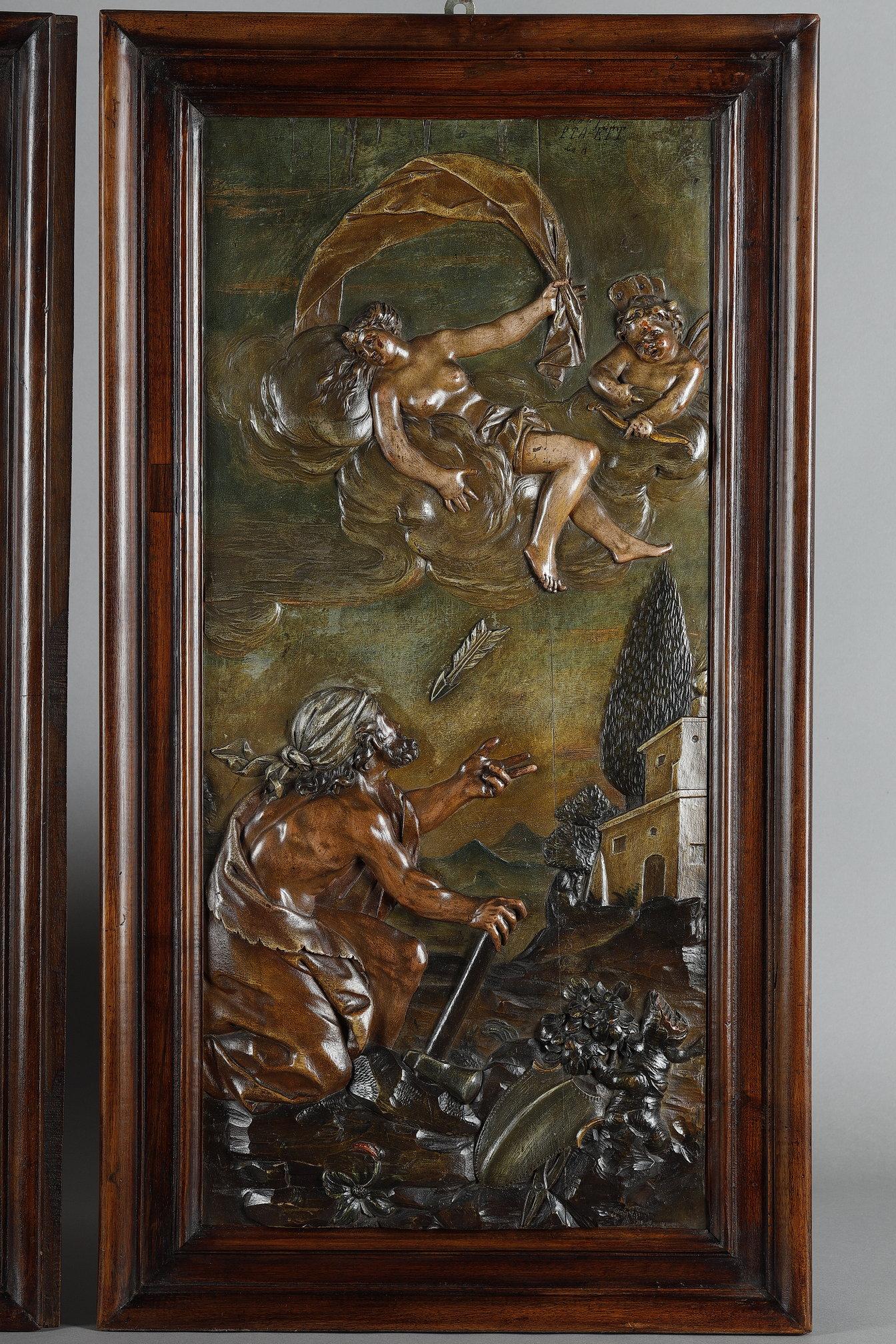 Mid-18th Century Suite of four carved basswood panels from the 18th century