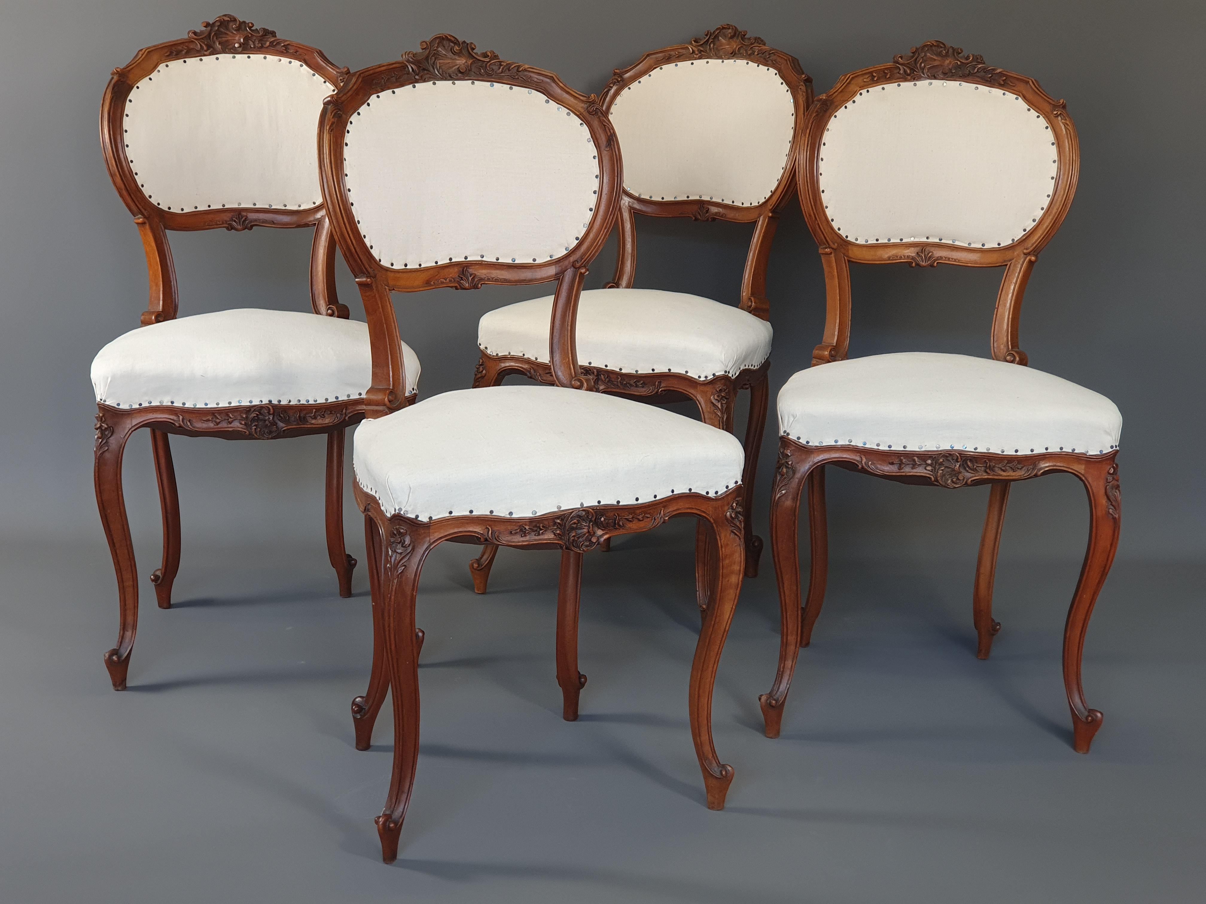French Suite of Four Louis XV Rocaille Chairs