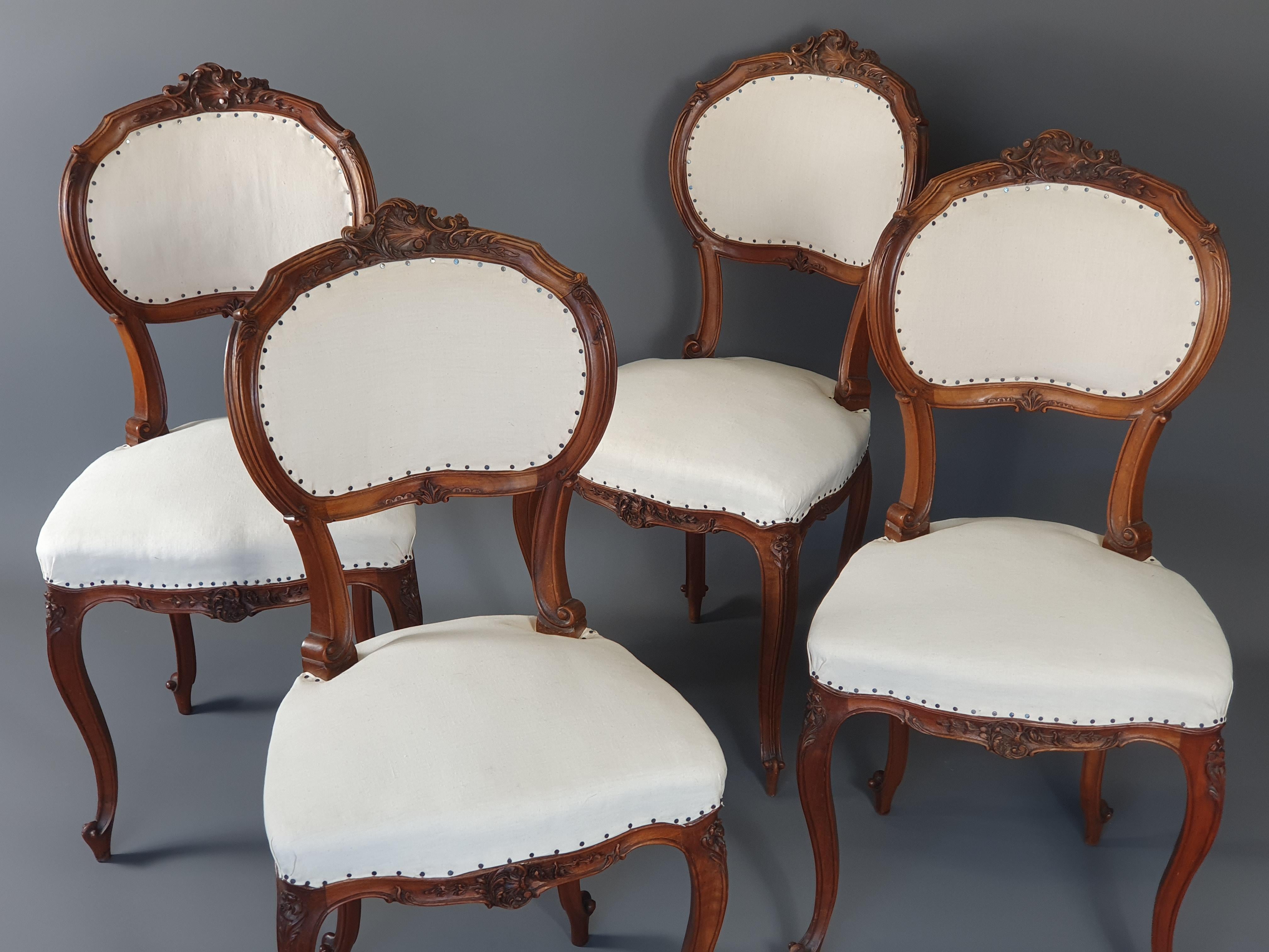 19th Century Suite of Four Louis XV Rocaille Chairs
