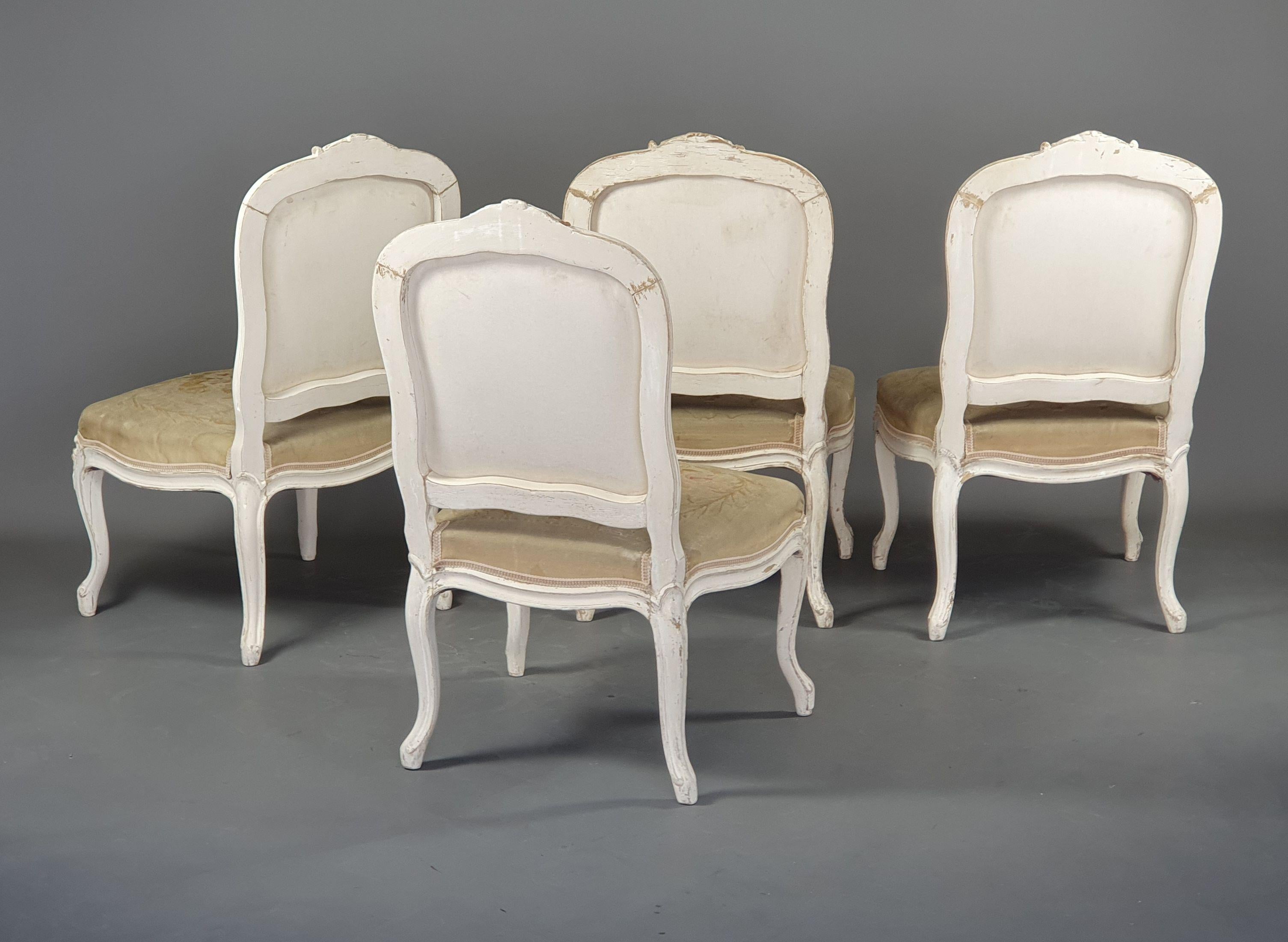 Suite of Four Louis XV Style Fireside Chairs in Lacquered Wood and Aubusson Tape 7