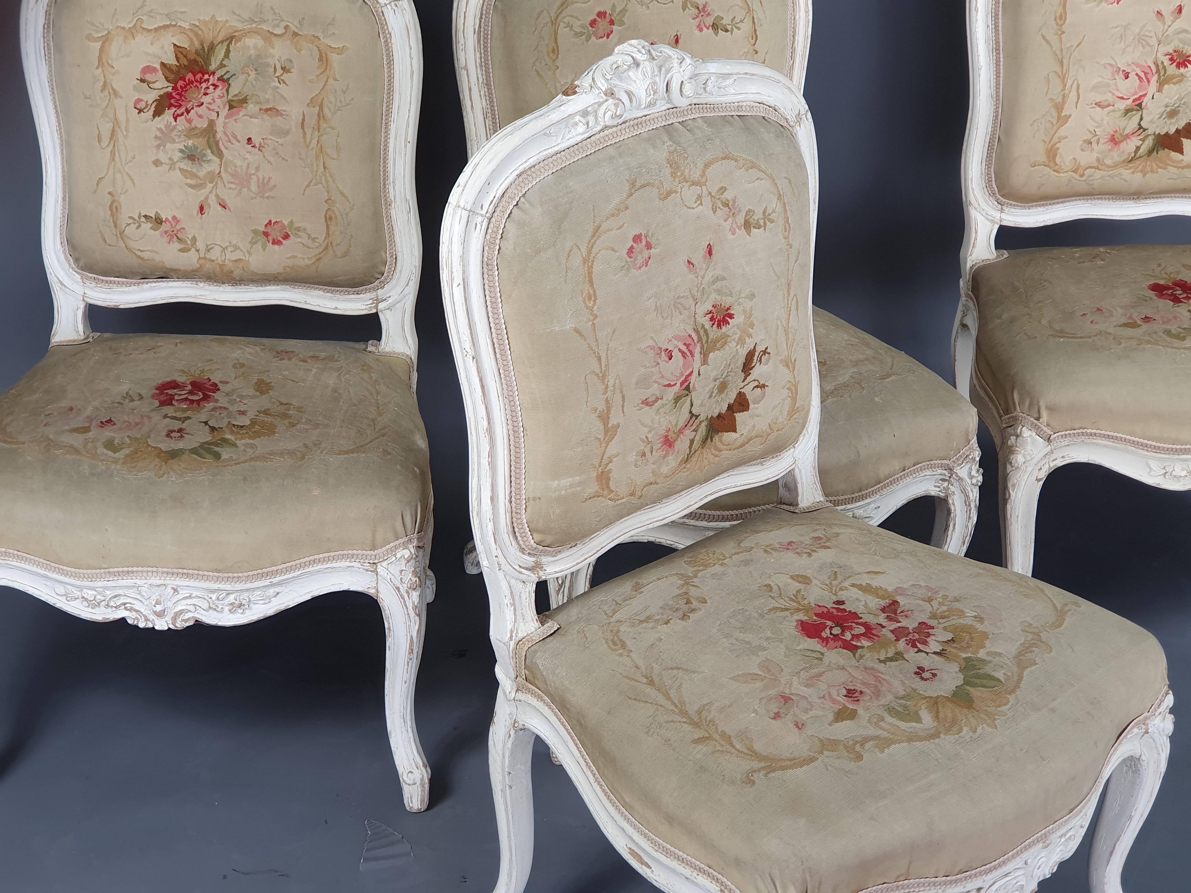 Suite of Four Louis XV Style Fireside Chairs in Lacquered Wood and Aubusson Tape In Good Condition In BARSAC, FR