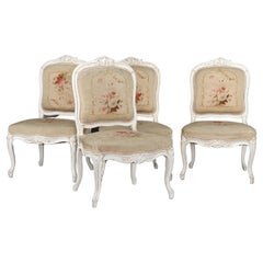 Suite of Four Louis XV Style Fireside Chairs in Lacquered Wood and Aubusson Tape