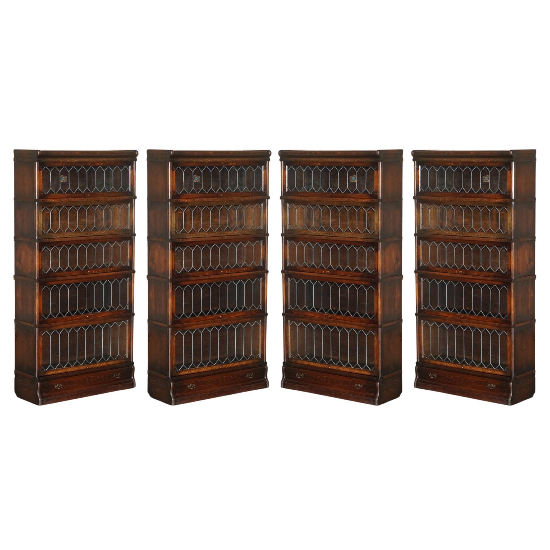 Suite of Four Original Globe Wernicke Solicitors Stacking Bookcases Drawer Bases