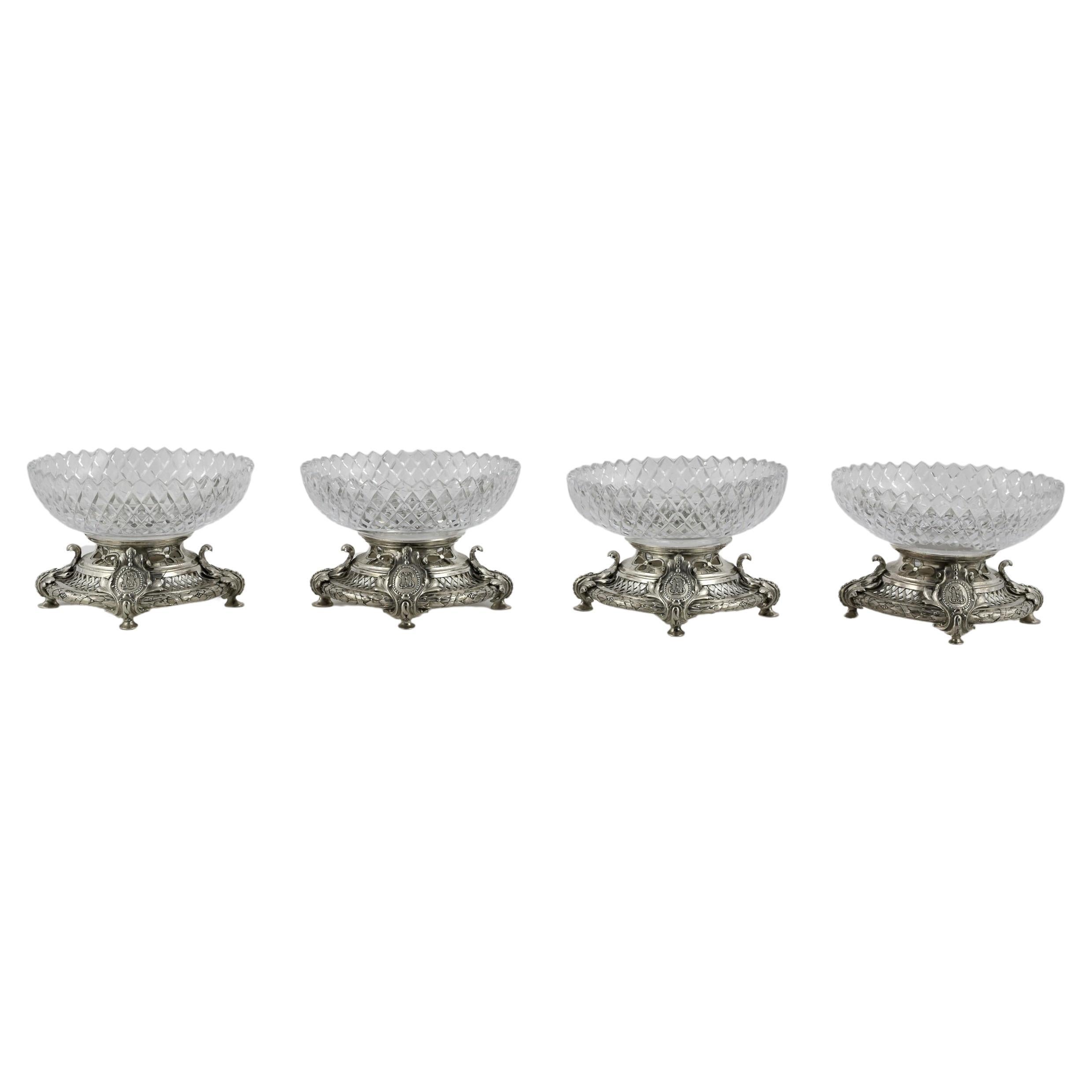 Suite of Four Silver-Plated Bronze Dessert Stand Comports, French, circa 1890 For Sale