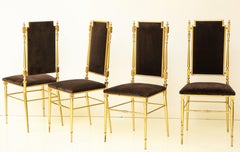 Suite of Four Solid Brass Chiavari Chairs, Italy, 1970s