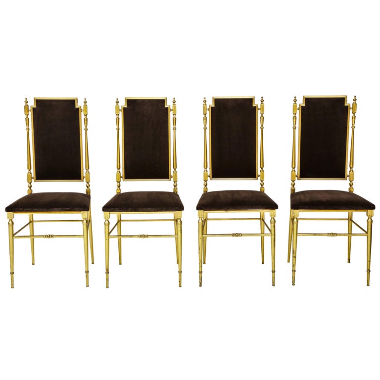 Suite of Four Solid Brass Chiavari Chairs, Italy, 1970s For Sale