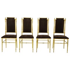 Suite of Four Solid Brass Chiavari Chairs, Italy, 1970s