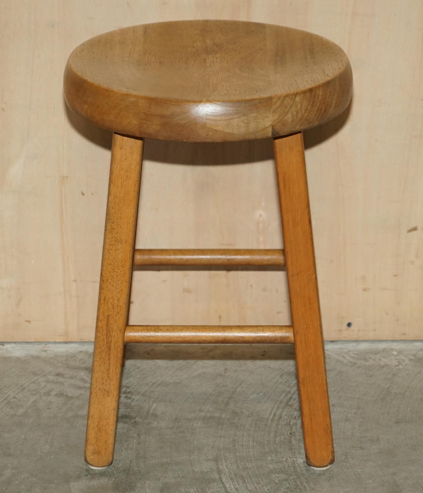 Mid-Century Modern Suite of Four Solid Oak Hand Carved Dining Room Table Stools For Sale