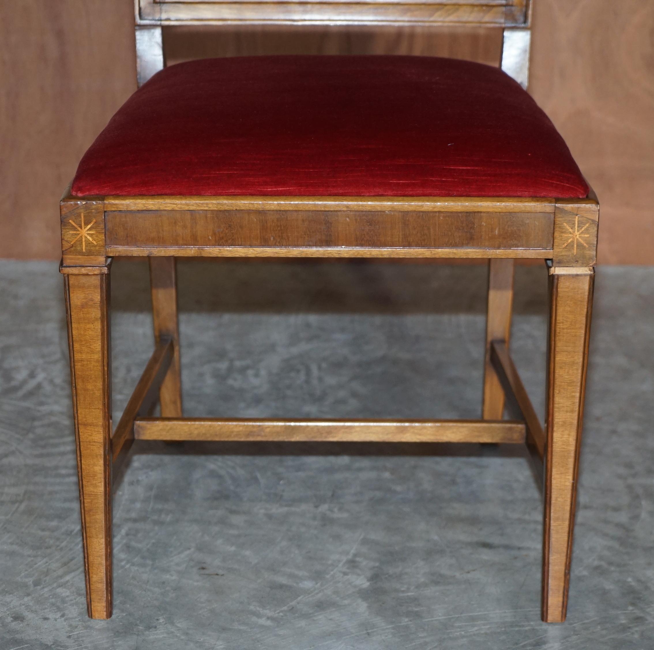 Velvet Suite of Four Swedish Walnut & Beech Wood Dining Chairs For Sale