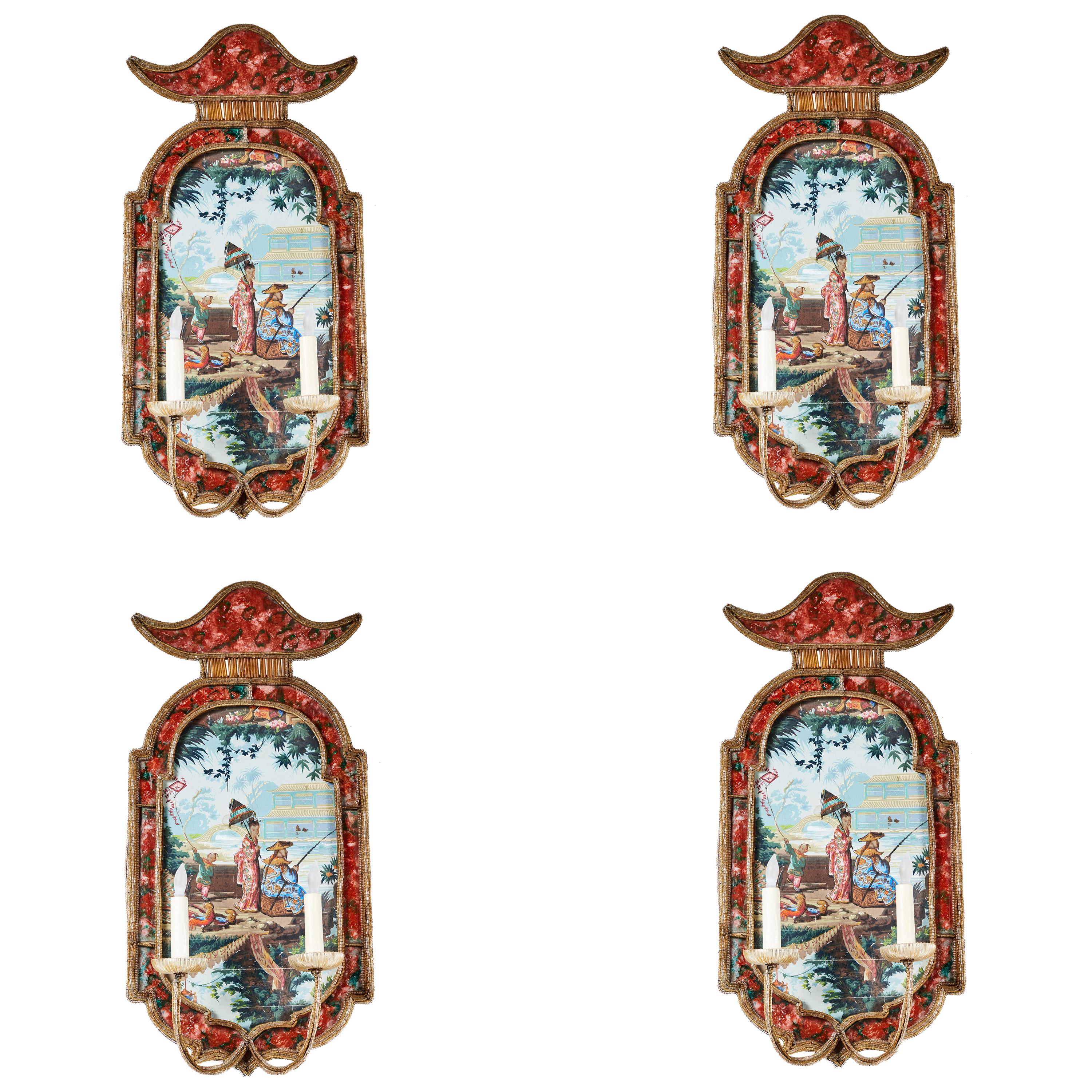 Suite of Italian, Chinoiserie Sconces For Sale
