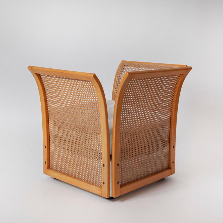 Mid-Century Modern Suite of Italian Furniture in Wood and Woven Rattan (Loveseat & Two Armchairs)