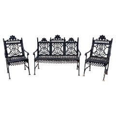 Conjunto de muebles de jardín victorianos de hierro fundido de finales del siglo XIX