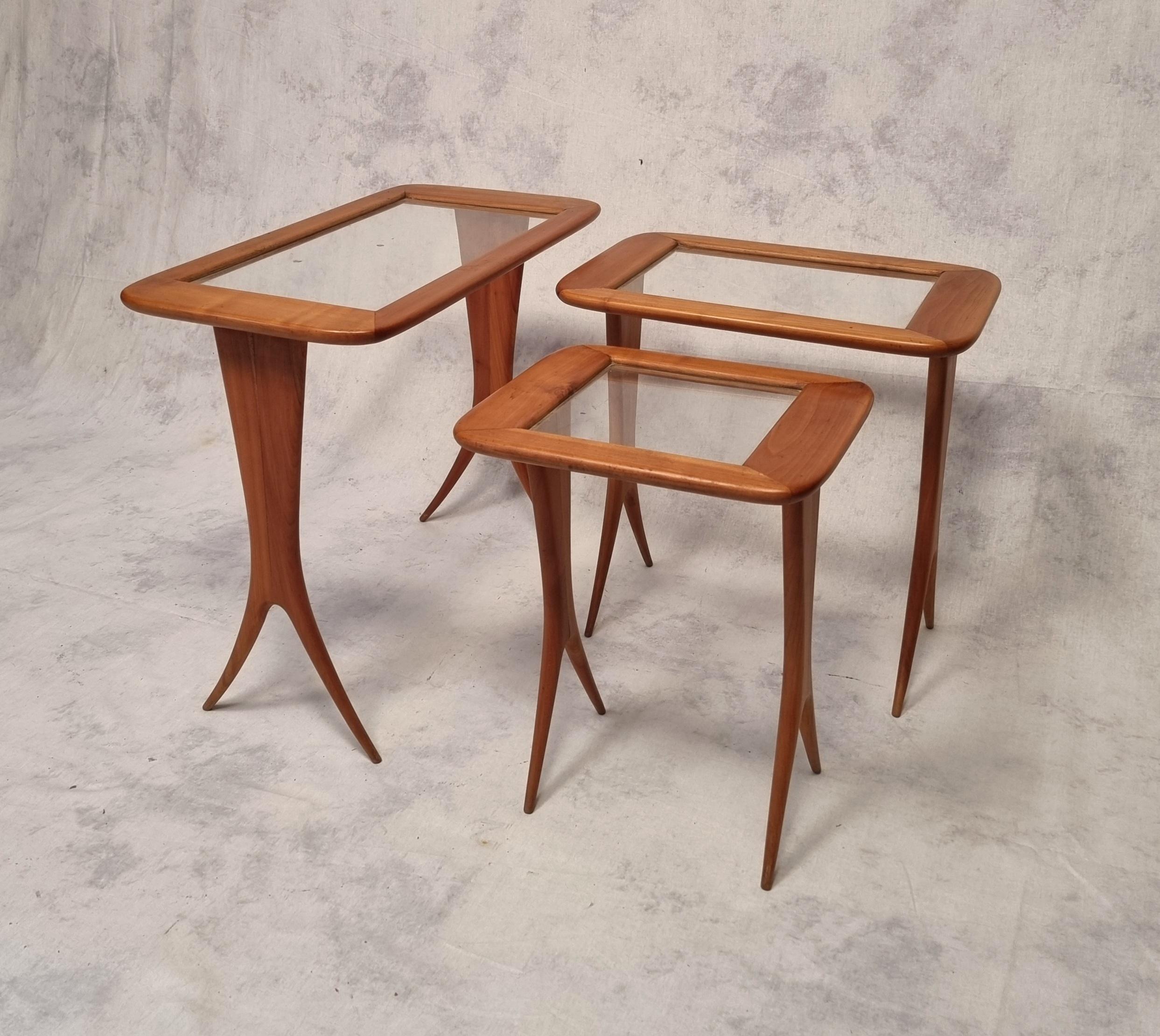 French Suite of Nesting Tables by Raphaël Raffel, Cherrywood, Ca 1955