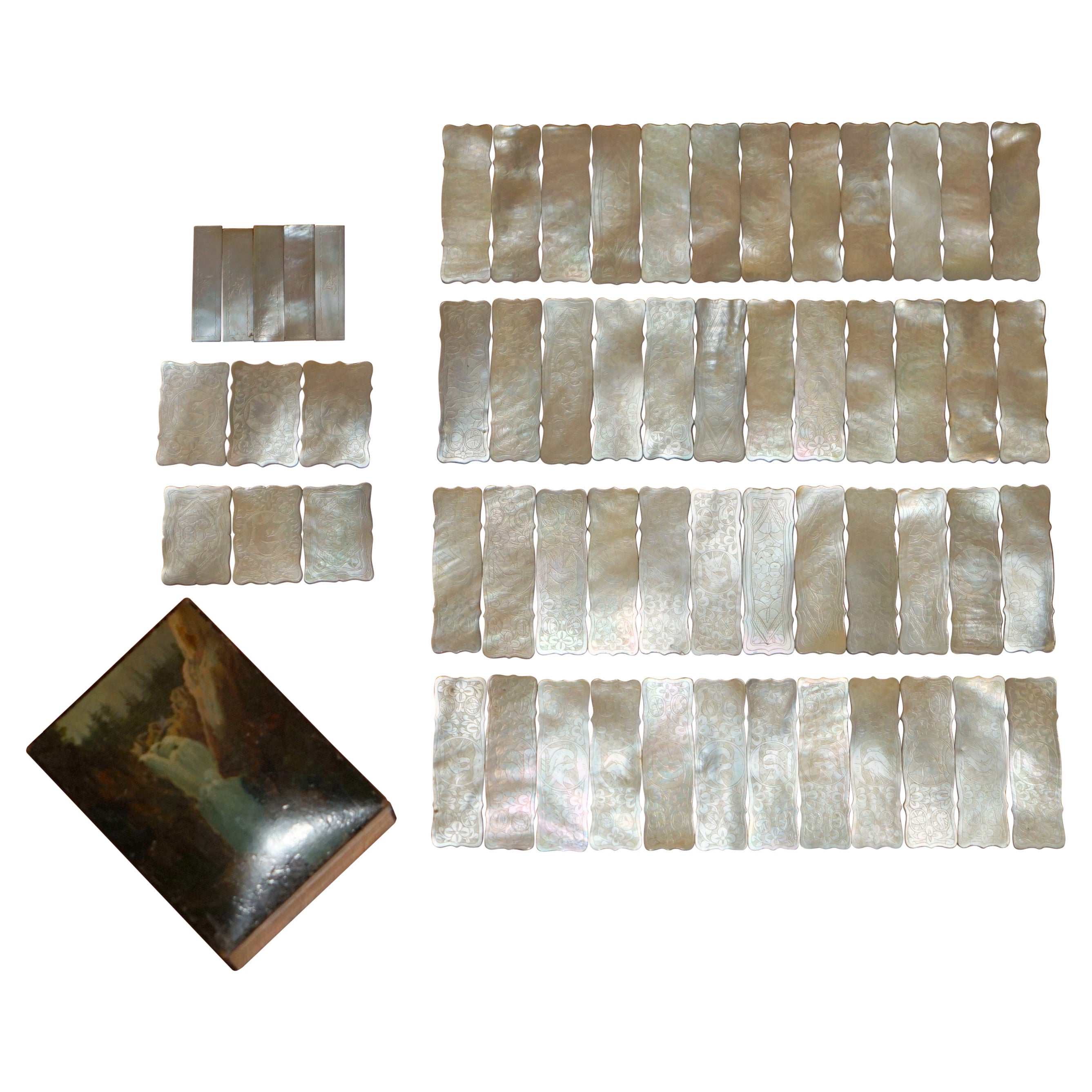 SÄTZE Seltener antiker chinesischer Perlenmütter-Paare MAH JONG-Tischplatten im Angebot