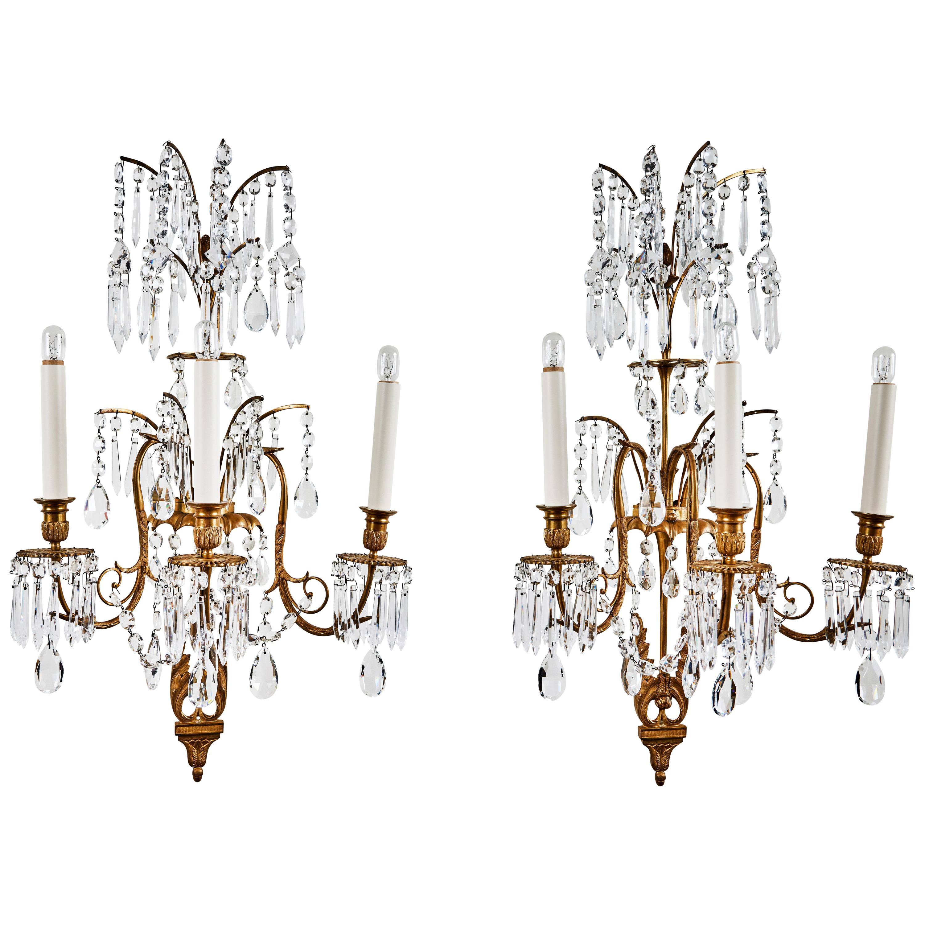 Suite of Russian, Cut Crystal Sconces For Sale