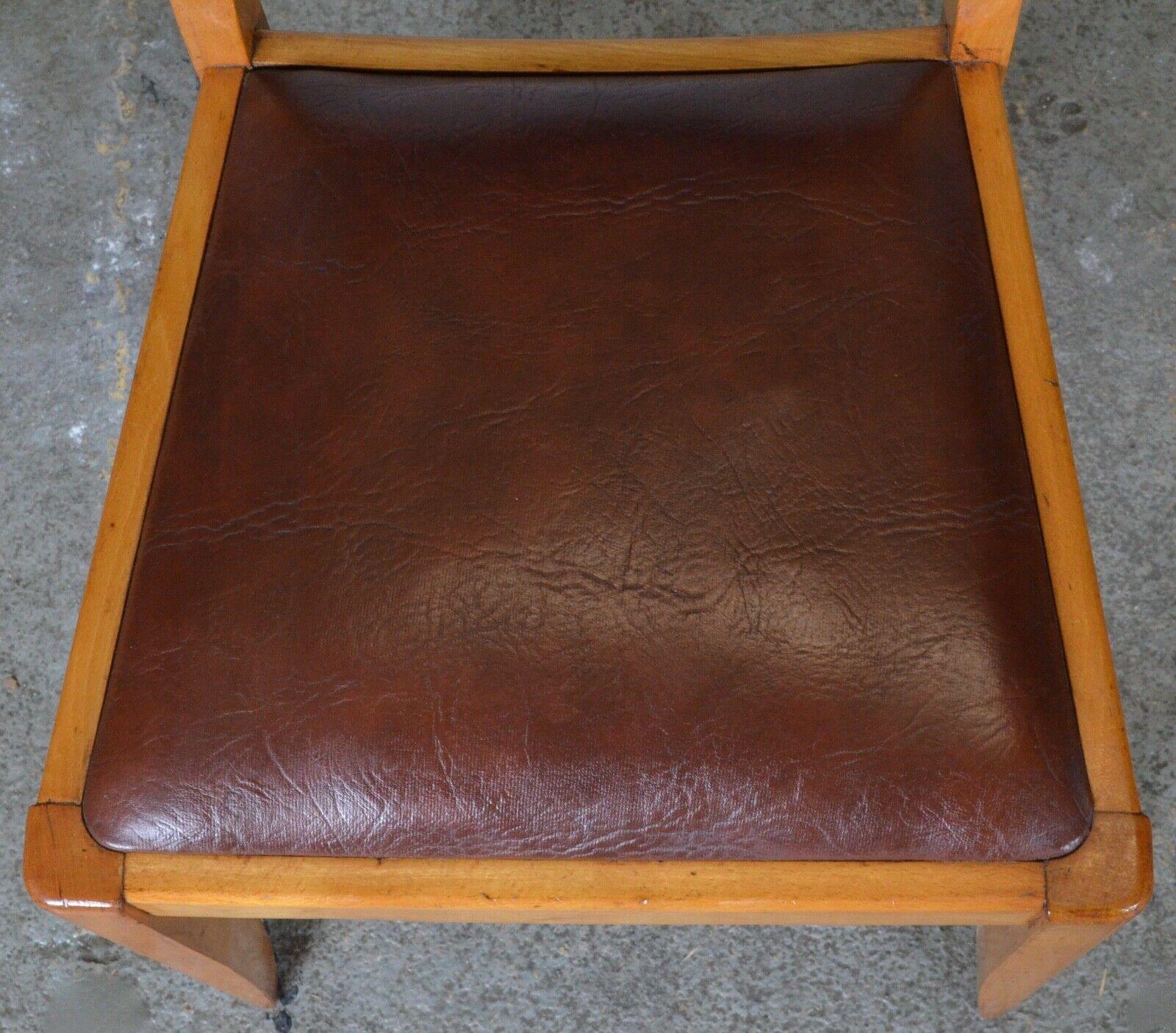 Suite of Six Antique Brown Leather & Walnut Dining Chairs For Sale 4