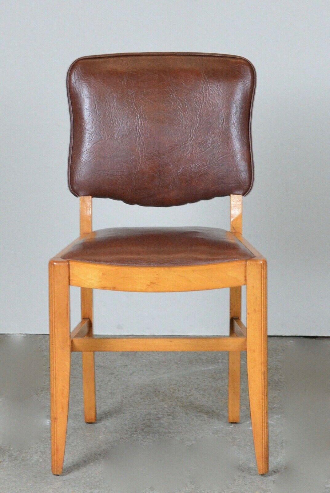 English Suite of Six Antique Brown Leather & Walnut Dining Chairs For Sale