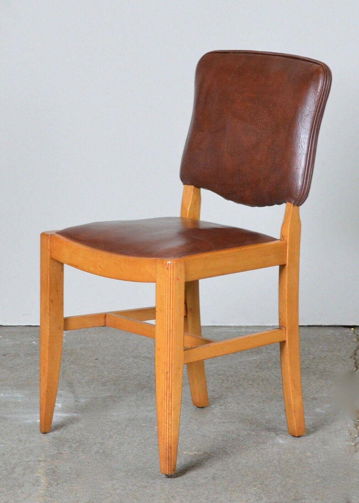Suite of Six Antique Brown Leather & Walnut Dining Chairs For Sale 1